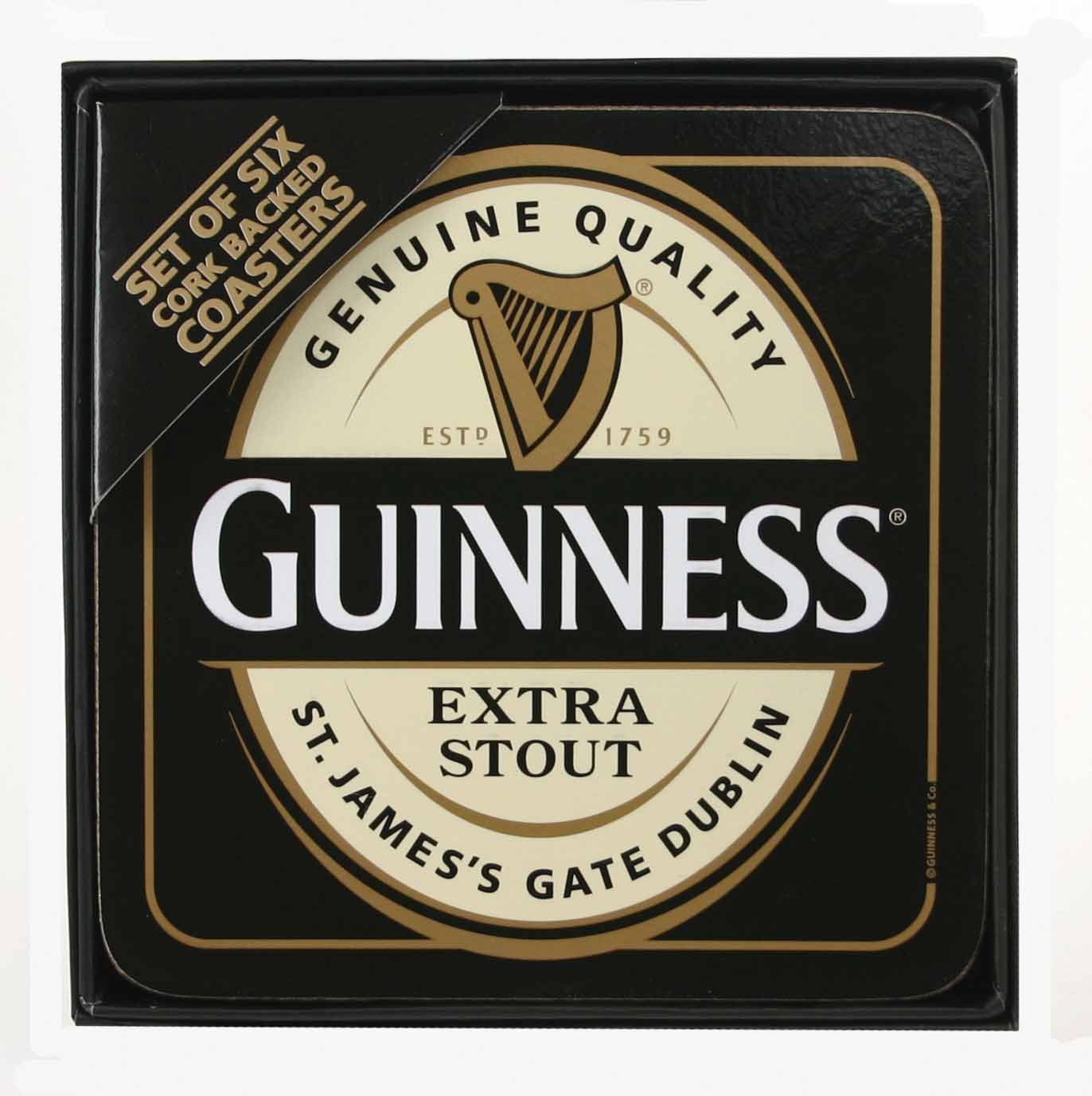 Guinness Cork Backed Coasters Set of 4 - Premium Bar Coasters for Beer, Wine & Cocktails - Durable & Absorbent Drink Coasters for Home Bar, Pub, or Party Use