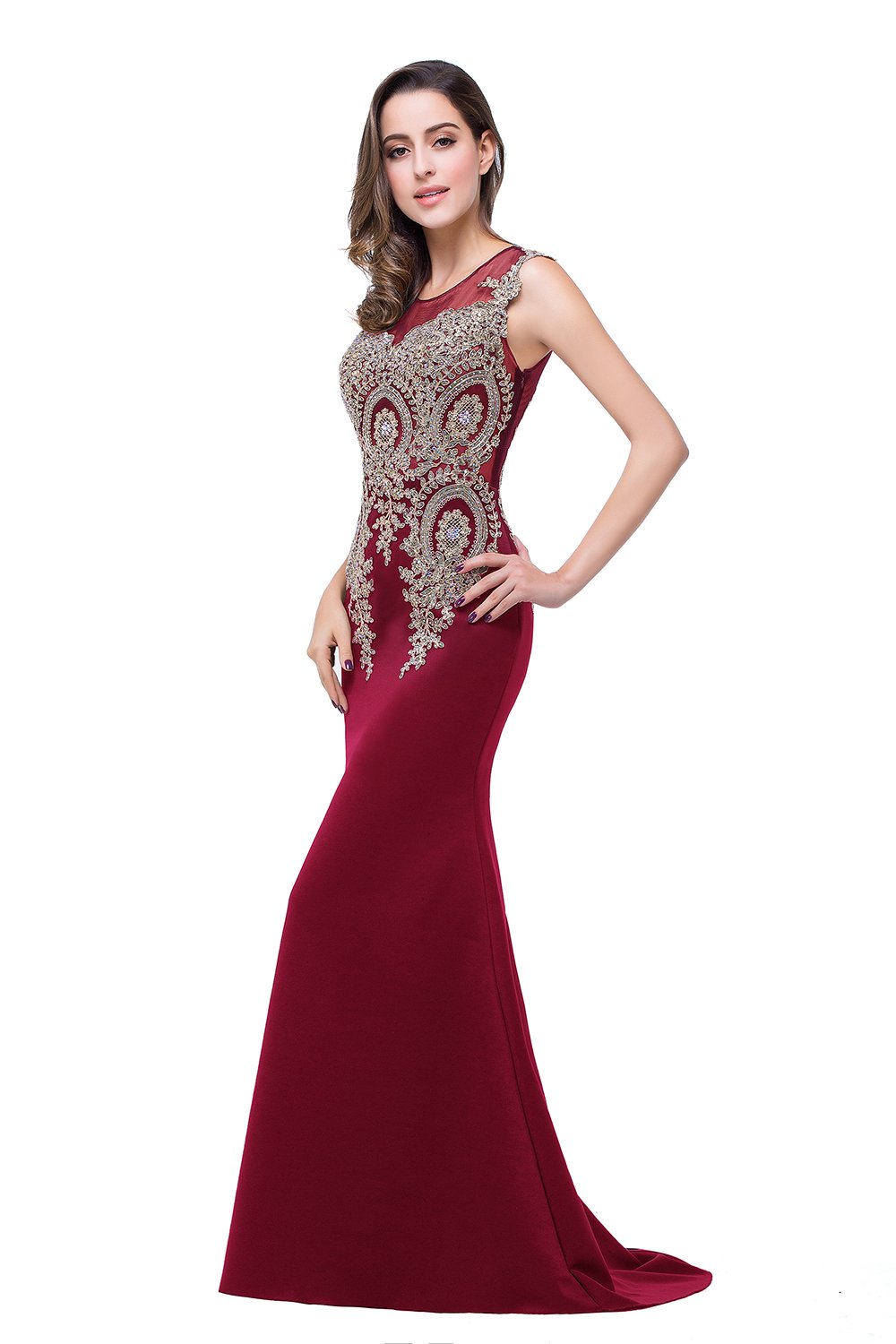 MisShow Women's Rhinestone Long Lace Formal Mermaid Evening Prom Dresses - Elegant Beaded Gown for Homecoming, Wedding Guest, Cocktail Party & Special Occasions