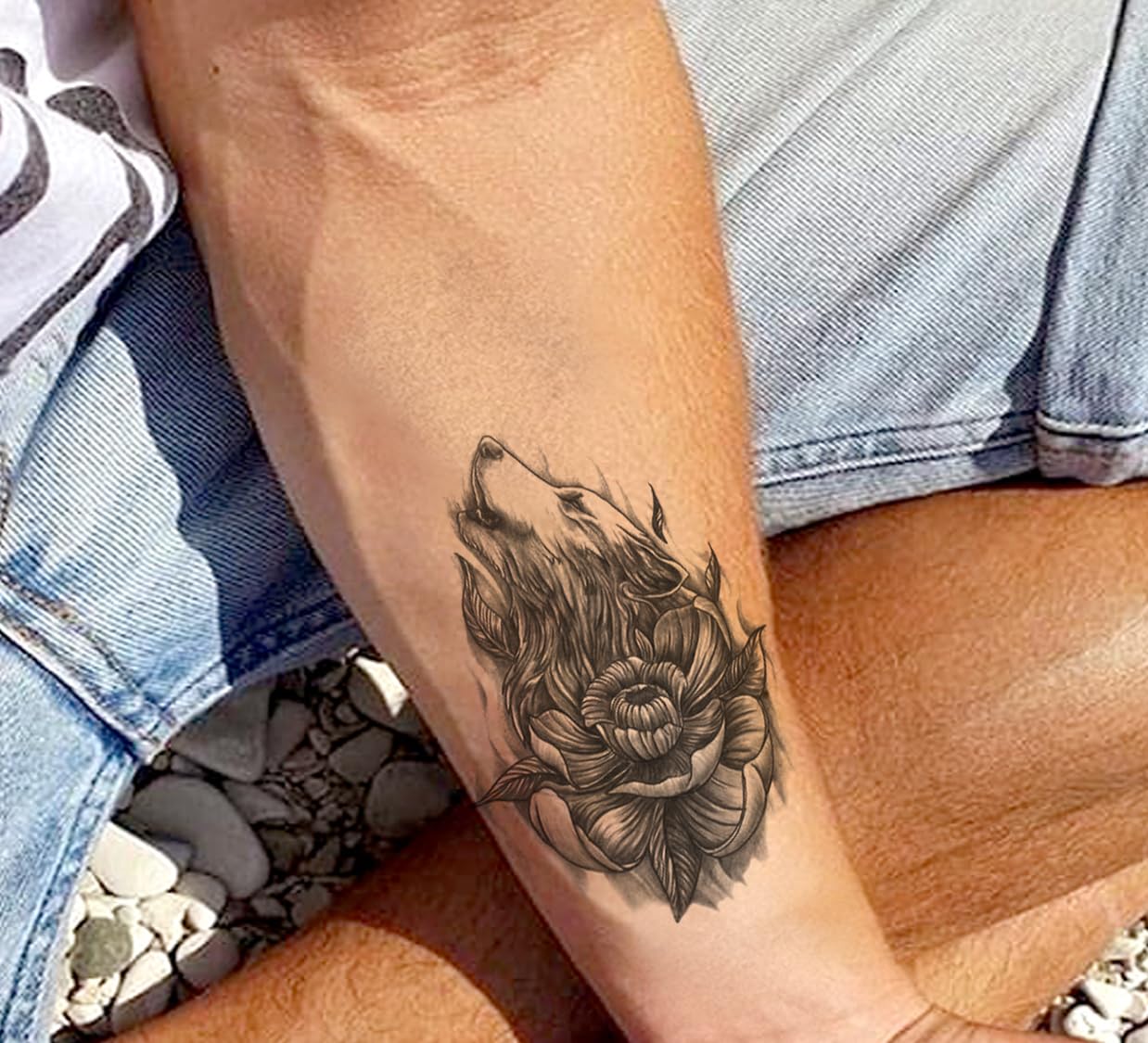 Waterproof Temporary Tattoo Stickers for Men & Women - 3D Realistic Flowers, Butterflies, Stars, Angels, Wolves & Armband Designs (19x12cm) | Perfect for Parties, Halloween, Cosplay & Body Art | TBS-8273