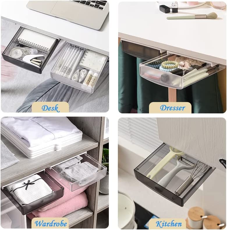 Under Desk Drawer Organizer 2-Pack - Self-Adhesive Slide-Out Storage Drawer for Office & Home - Perfect for Organizing Stationery, Office Supplies & Closet Items - Space-Saving Hidden Mount Solution for Desks, Workstations & Home Offices