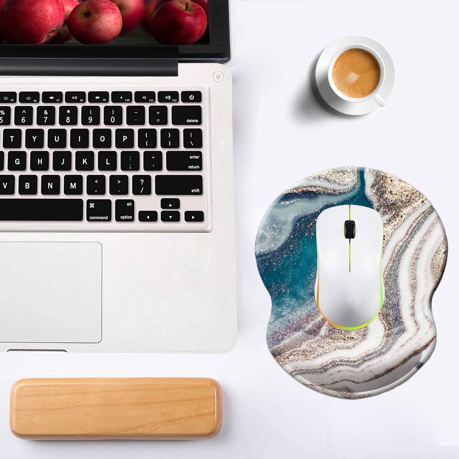 Ergonomic Mouse Pad with Wrist Support - Non-Slip Desk Mat for Office, Computer, Laptop & Mac - Durable Comfortable Lightweight Mousepad (Green Golden Marble) - Perfect for Long Work Hours & Gaming Sessions