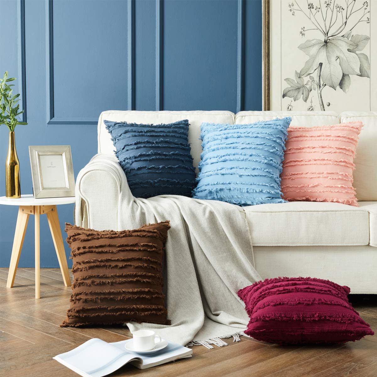 GIGIZAZA 22x22 Inch Decorative Throw Pillow Covers - Coral Red Square Couch Pillow Covers, Cotton Sofa Boho Cushion Pillows for Living Room, Bedroom & Outdoor Decor