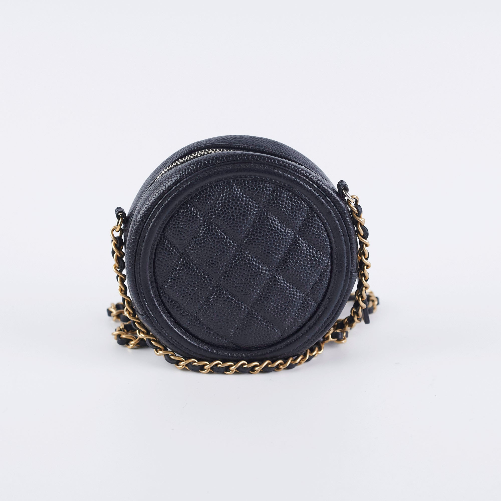 Chanel 19 Round Filigree Caviar Black Leather Handbag - Luxury Designer Shoulder Bag for Women | Perfect for Evening Events, Parties & Special Occasions