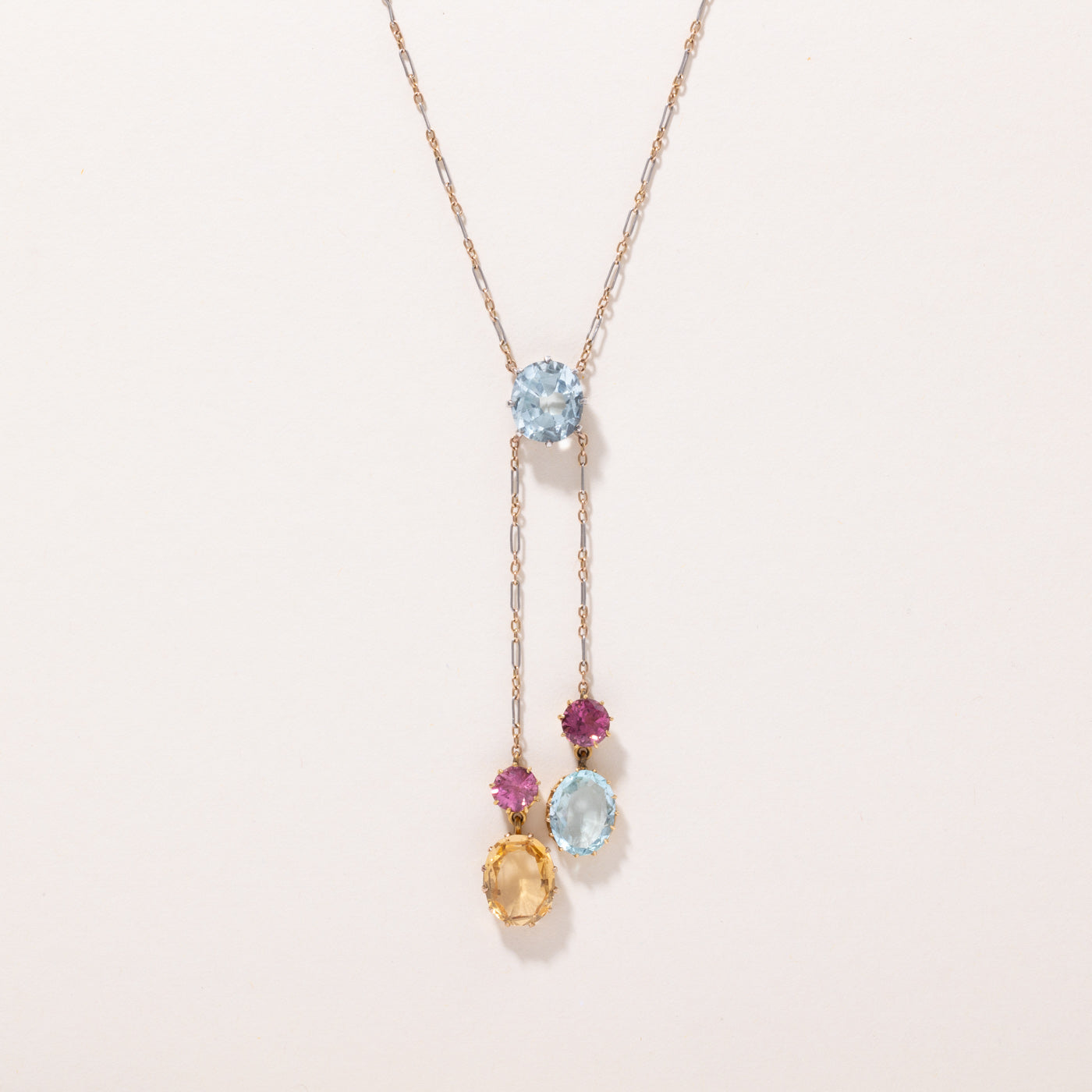 Antique Multi Gemstone Negligee Necklace - 7.00ctw Gemstones, 16 Inch Chain | Elegant Vintage Jewelry for Weddings, Parties & Special Occasions