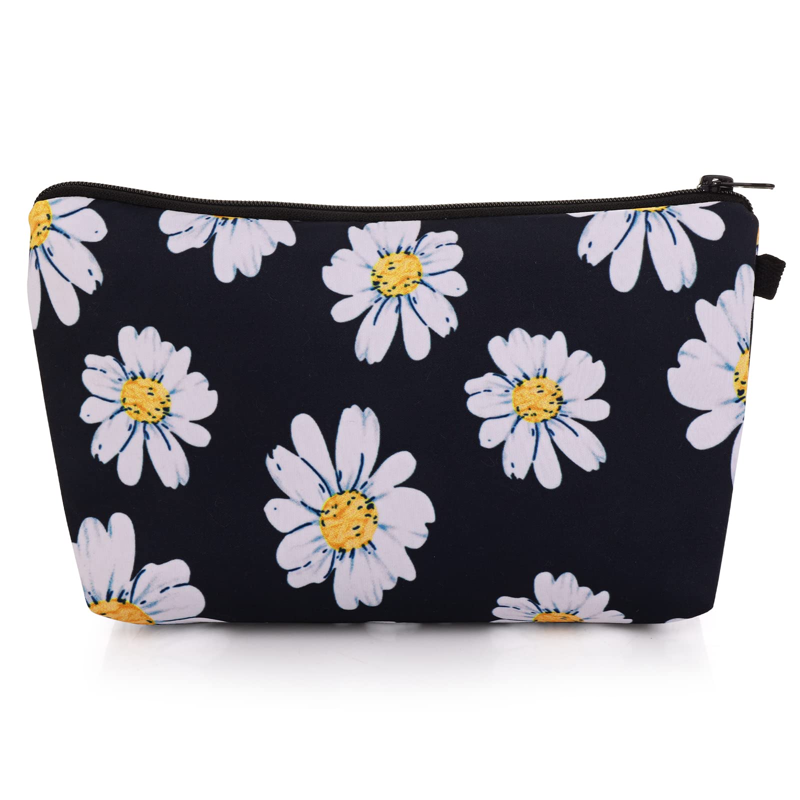 Sibba Canvas Cosmetic Bag - Small Travel Makeup Pouch Organizer for Women | Waterproof Toiletry Storage Case | Perfect for Beauty Essentials, Travel Accessories & Daily Use (Black Sunflower Design)