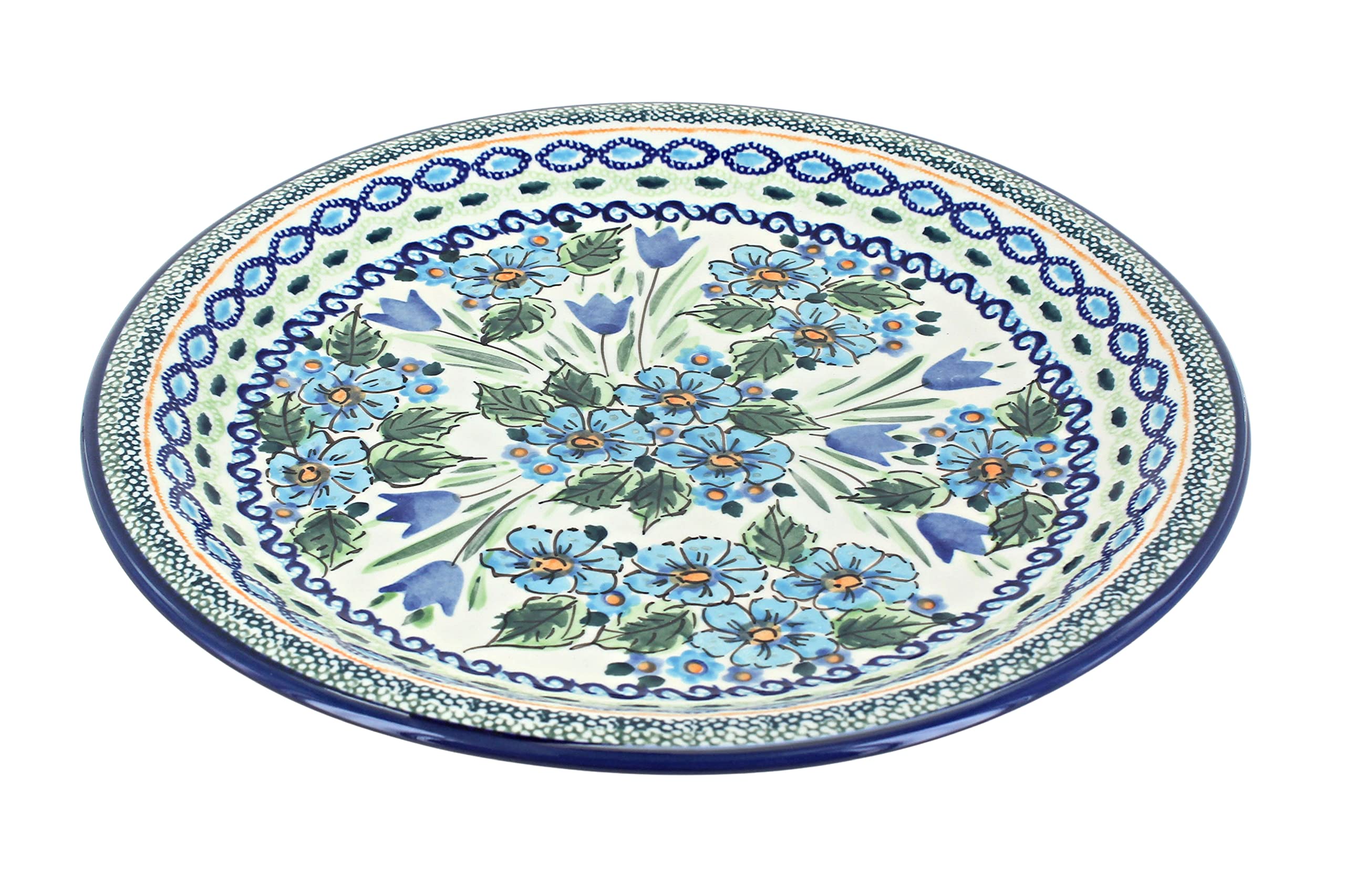 Handmade Blue Rose Polish Pottery Ballina Dinner Plate - Elegant Floral Design for Dining, Entertaining & Home Decor