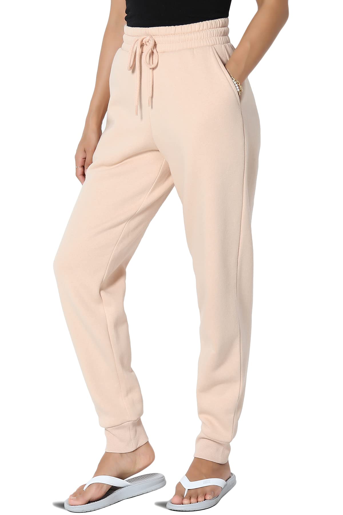 TheMogan Women's Active Lounge Jogger Sweatpants - Soft Cotton Blend Drawstring Waist Casual Pants for Yoga, Running & Home Relaxation