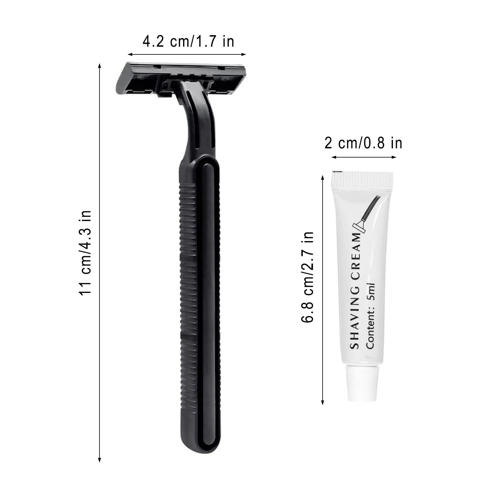 Bulk Disposable Razors with Knife Cap - 50 Pack Individually Wrapped Black Razors for Shaving - Includes Shaving Cream - Ideal for Hotels, Nursing Homes, Shelters & Charities - Perfect for Travel, Grooming Kits & Emergency Hygiene Supplies