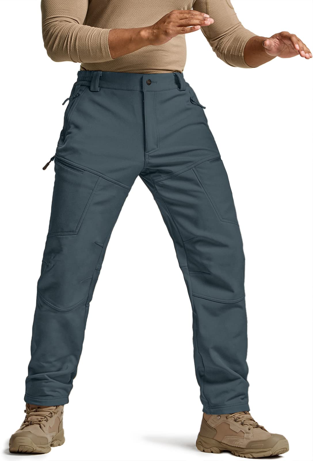 CQR Men's Winter Tactical Pants - Fleece Lined Waterproof Snow Ski Cargo Pants for Hiking, Camping & Outdoor Activities | Cold Weather Thermal Pants for Men