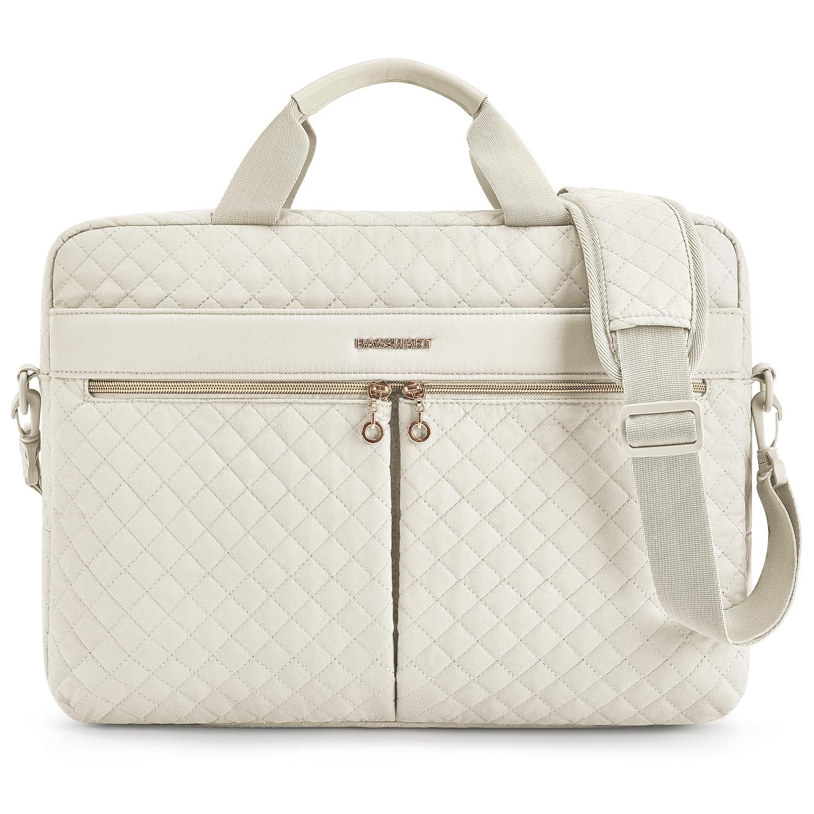 BAGSMART 17.3/15.6 Inch Laptop Bag for Women - Stylish Business Briefcase & Messenger Bag for Office, Travel, Work - Light Beige | Perfect for Commuting, Business Trips & Professional Work Settings