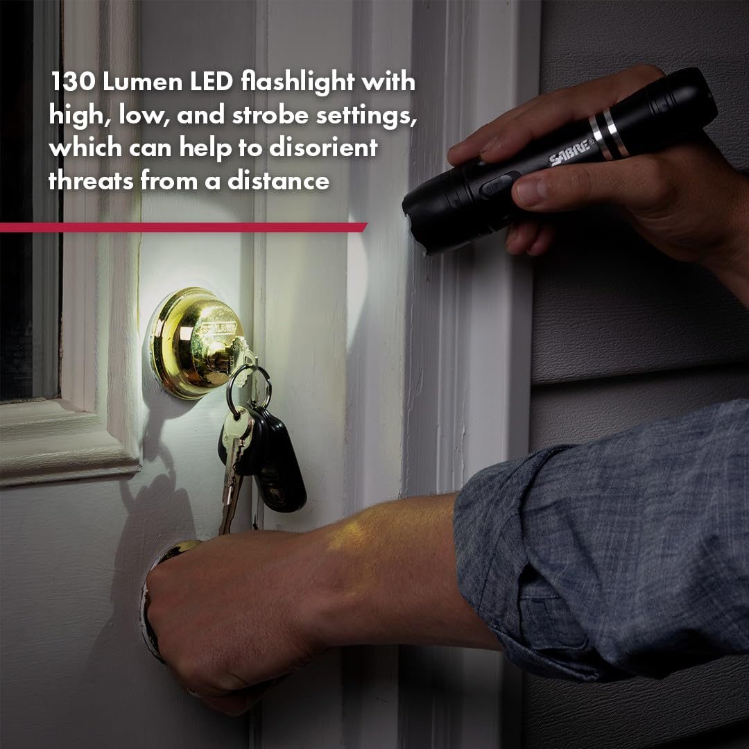 Tactical Stun Gun with LED Flashlight - 2-in-1 Self Defense Weapon | 2.517 µC Charge, 130 Lumen Light, Safety Switch & Belt Holster | Rechargeable for Personal Protection | Perfect for Night Security, Jogging Safety & Home Defense