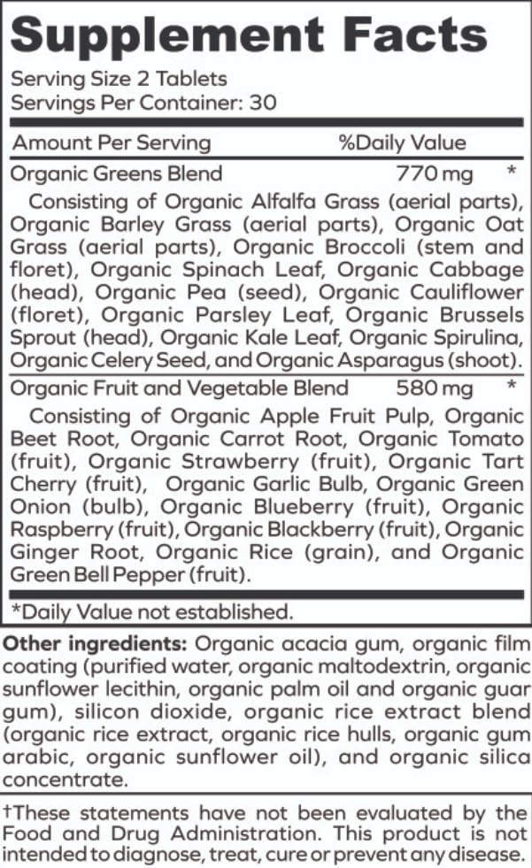 Green Fuel Organic Greens Tablets - Superfood Blend with Organic Fruits & Vegetables | Boost Energy & Immunity for Active Lifestyles