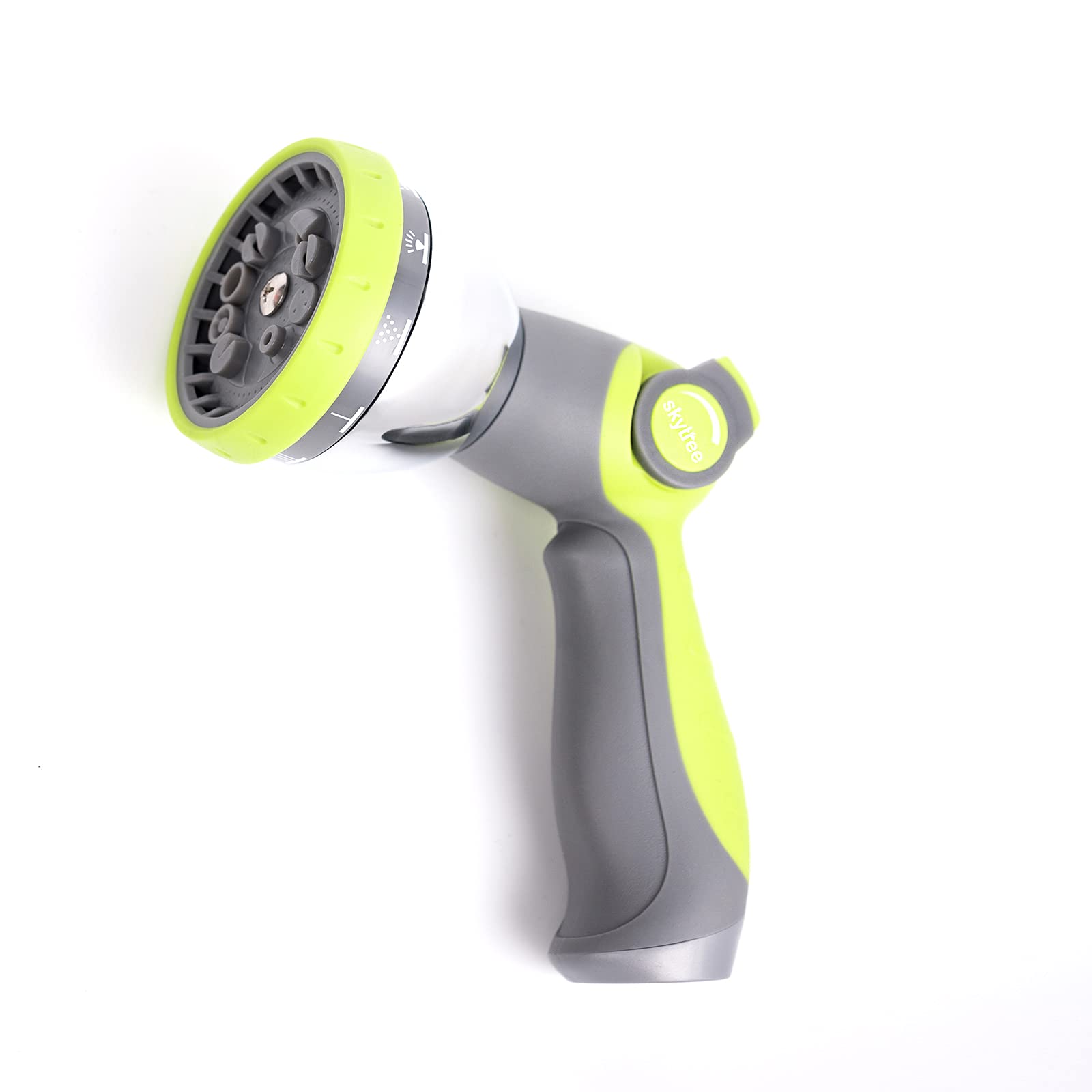 Skytree Heavy Duty Metal Garden Hose Nozzle - 10 Spray Patterns, Thumb Control Water Sprayer for Lawn, Garden & Car Washing - Durable Outdoor Watering Tool (Fluorescent Green)