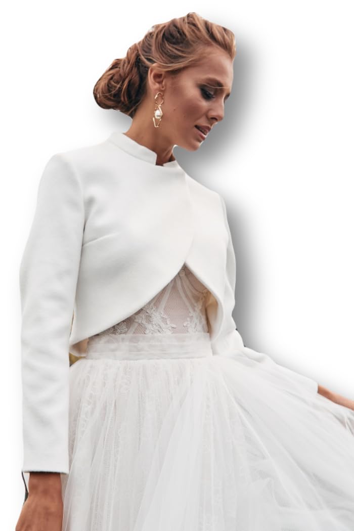 Elegant Ivory Wool Bridal Jacket for Wedding Dress - Winter Wedding Coat, Modern Bride Cover Up, Wool Bolero Top (Size 14 US) - Perfect for Church Ceremonies & Outdoor Winter Weddings