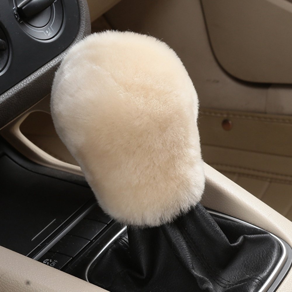 Dotesy 3-Piece Genuine Sheepskin Steering Wheel Cover Set with Gear Shift & Handbrake Covers - Universal Fit for 15 Inch Wheels (Pearl White) | Premium Australian Wool Car Accessories for Comfort & Grip in All Seasons | Perfect for Road Trips, Winter Driving & Luxury Vehicle Protection