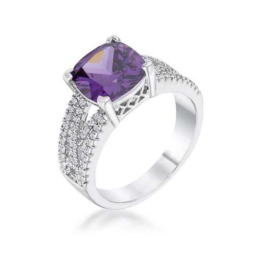 3Ct Elegant Silvertone Criss Cross Amethyst Purple Cubic Zirconia Engagement Ring for Women - Perfect for Weddings, Proposals & Anniversary Gifts