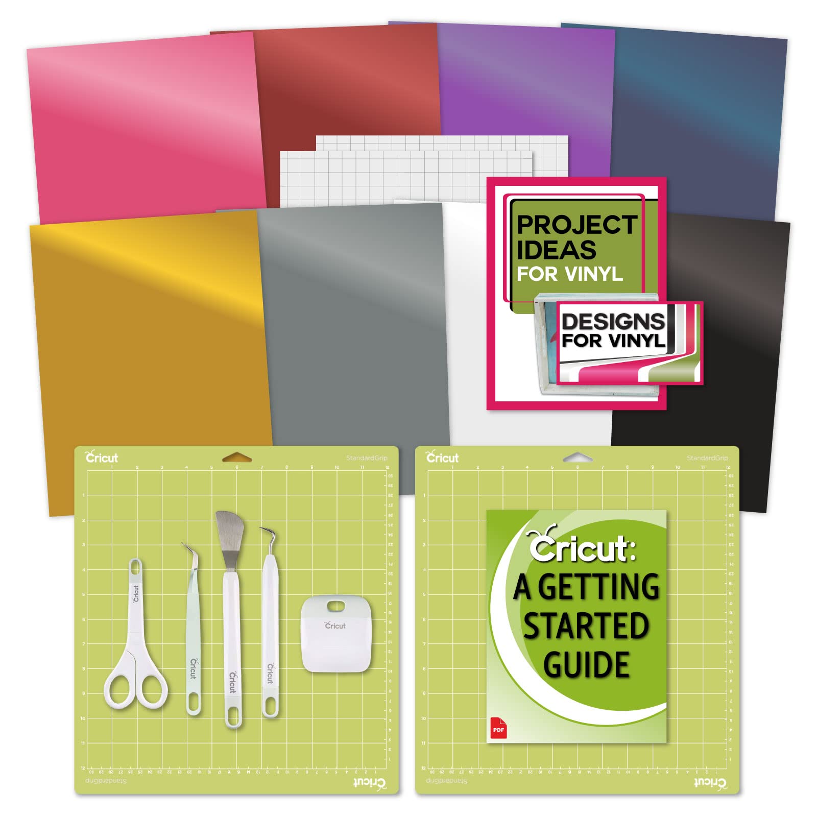 Cricut Machine Beginner Vinyl Bundle with Grip Mats & Tool Set - Premium Vinyl Pack for DIY Crafts, Home Decor, and Personalized Gifts