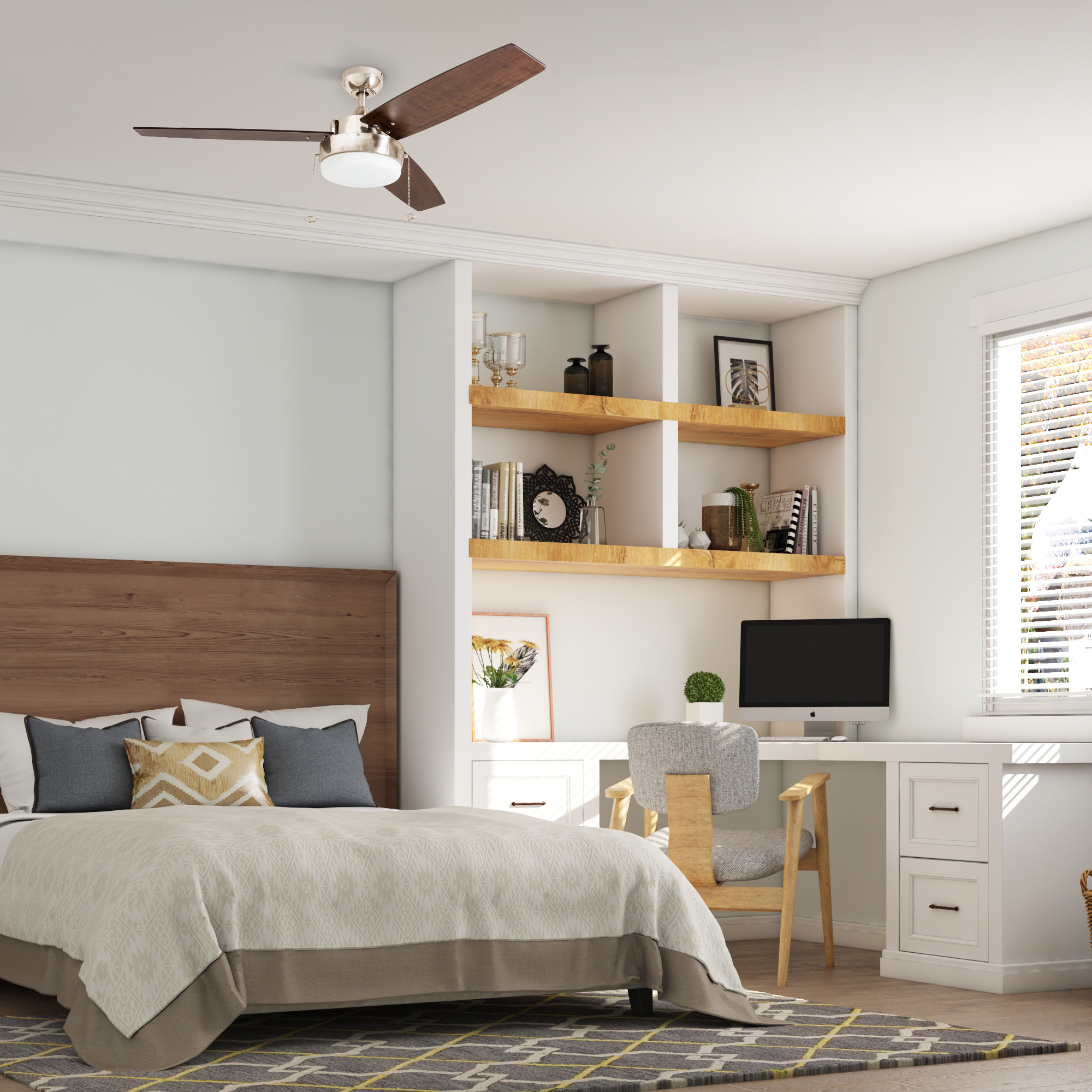 52 Inch Statham Brushed Nickel Ceiling Fan with Pull Chain - Perfect for Living Room, Bedroom, and Outdoor Patio Cooling