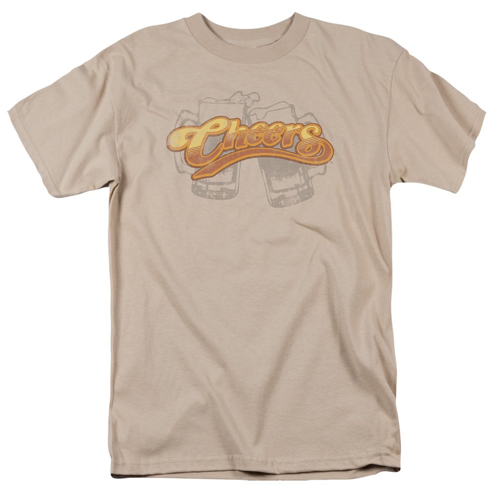 Cheers Beer Mugs Men's Short Sleeve T-Shirt - Sand Color, Medium Size - Perfect for Pub Crawls, Beer Festivals & Casual Summer Outfits