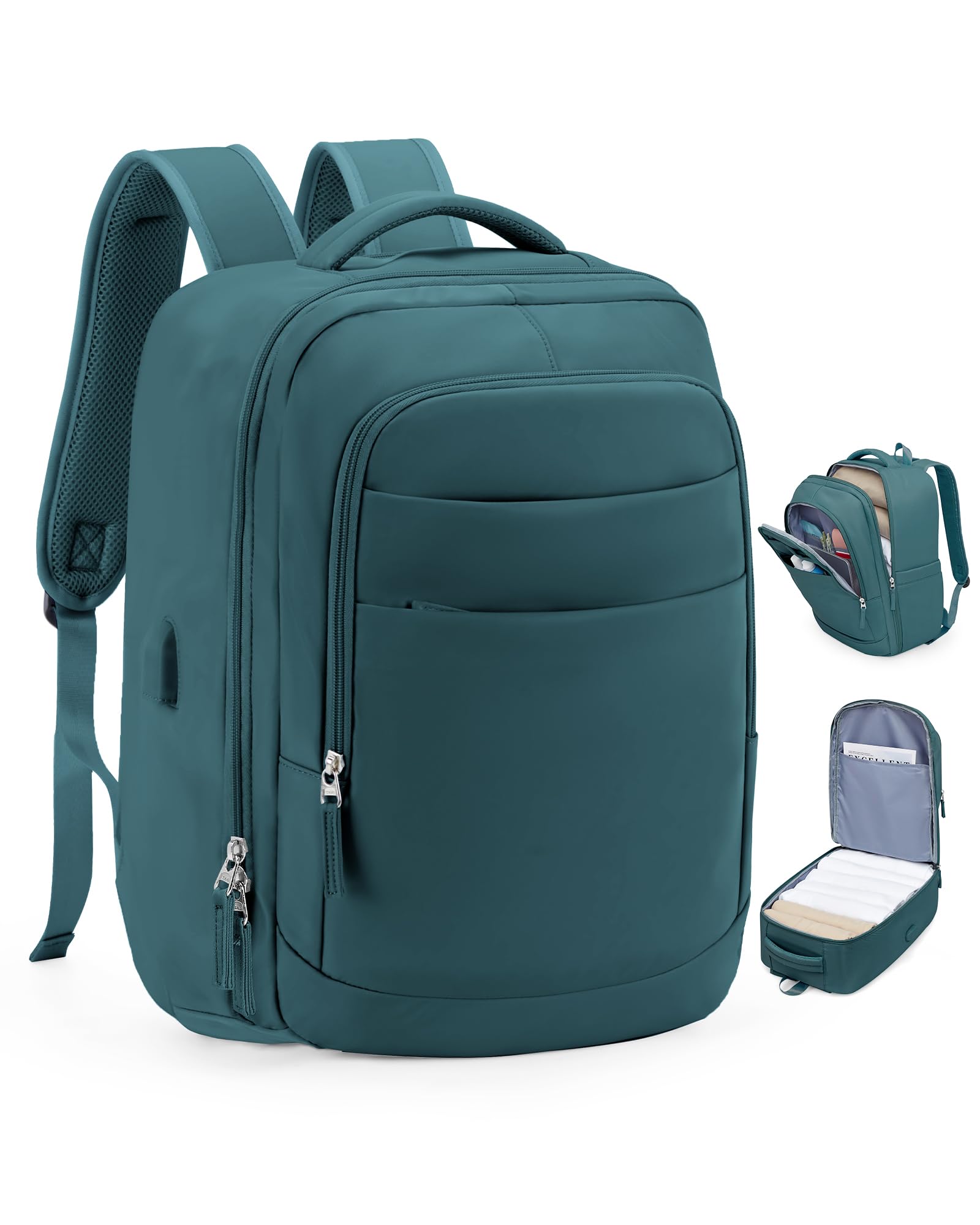 VGCUB Large Travel Carry On Backpack for Women & Men - Waterproof Laptop Backpack, Airline Approved Personal Item Size, USB Charging Port - Perfect for Business Trips, Commuting & Weekend Getaways (Peacock Blue)