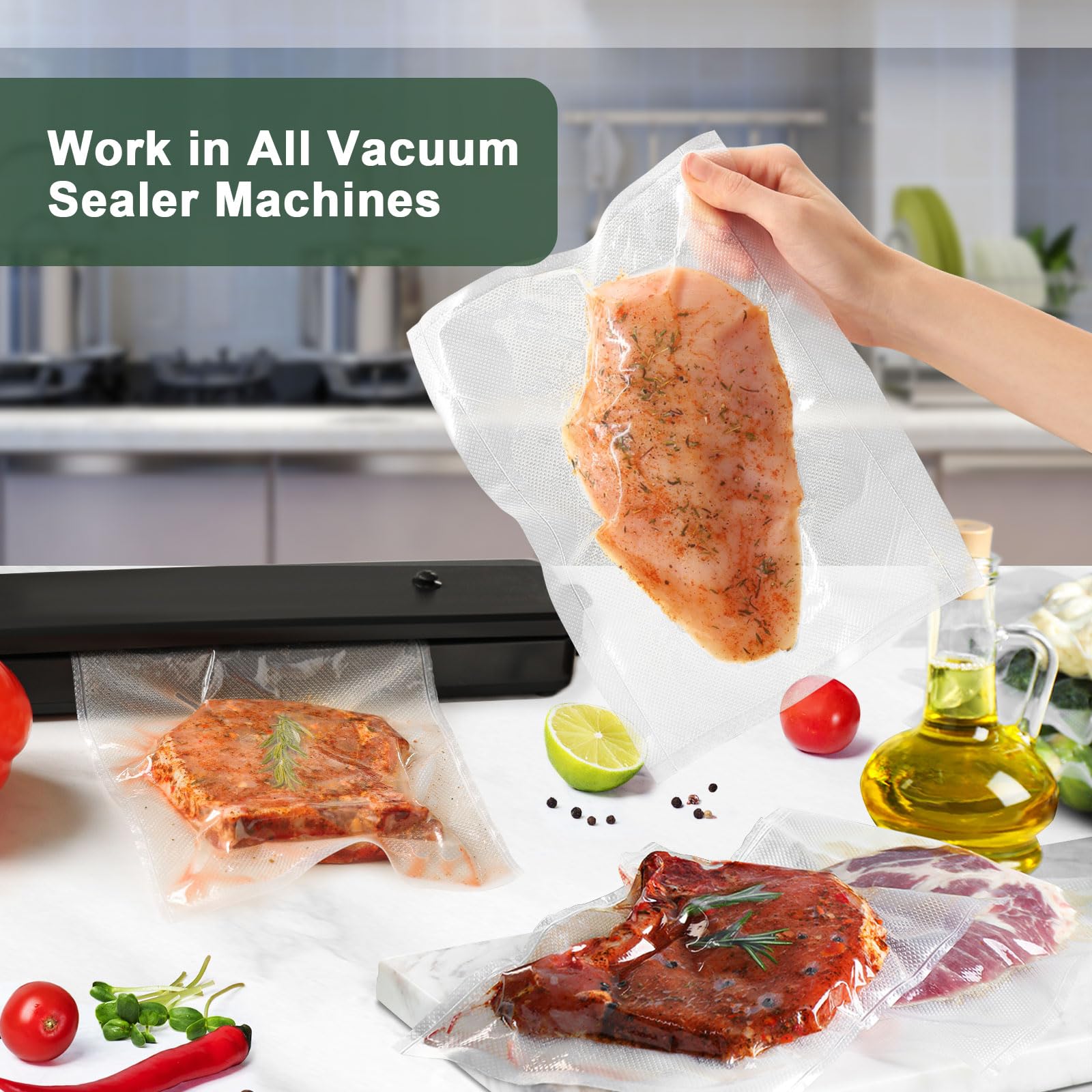 200 Quart 8'' x 12'' Heavy Duty Vacuum Sealer Bags for Food Storage | BPA Free, Pre-Cut Freezer Bags for Sous Vide, Meal Prep & Long-Term Preservation | Ideal for Vacuum Sealers, Food Savers & Kitchen Organization