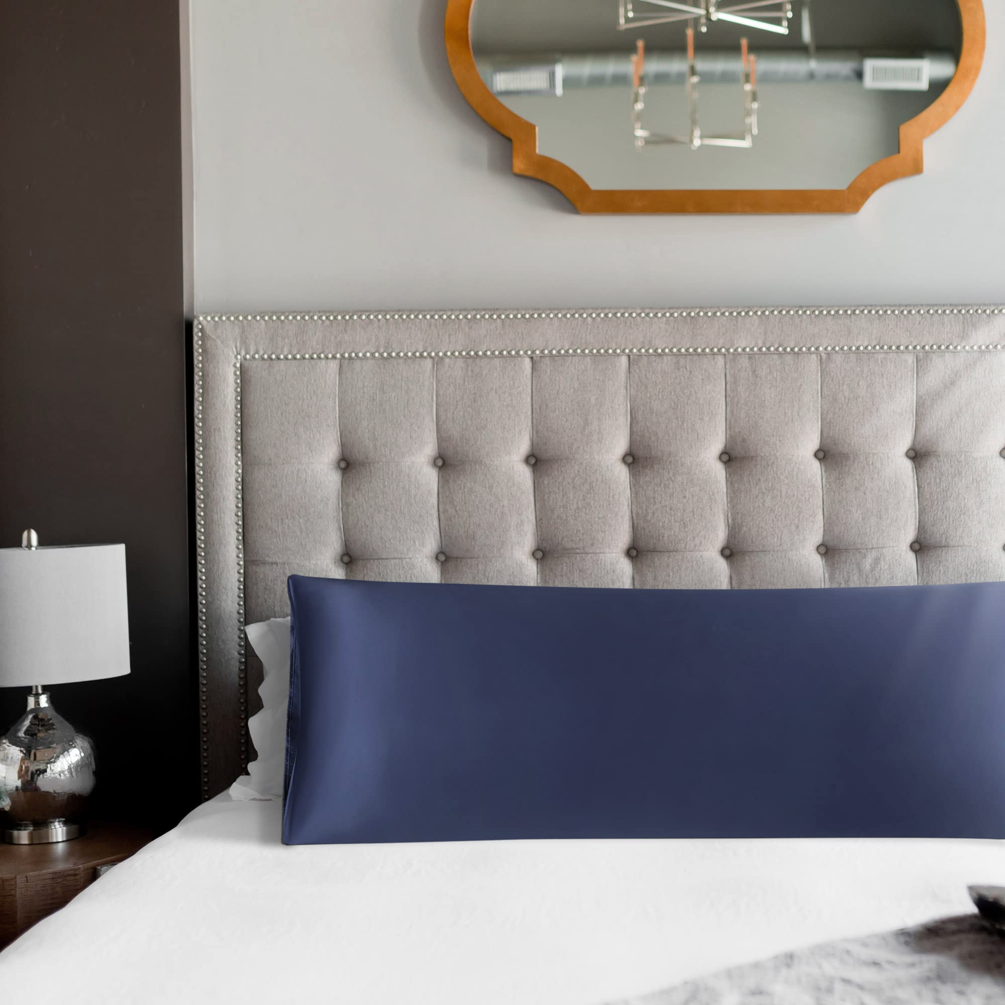 Luxury Navy Blue Silky Satin Body Pillow Cover 20x72 Inch - Cooling Anti-Wrinkle Pillowcase for Hair & Skin Care - Perfect for Sleeping, Travel & Home Decor