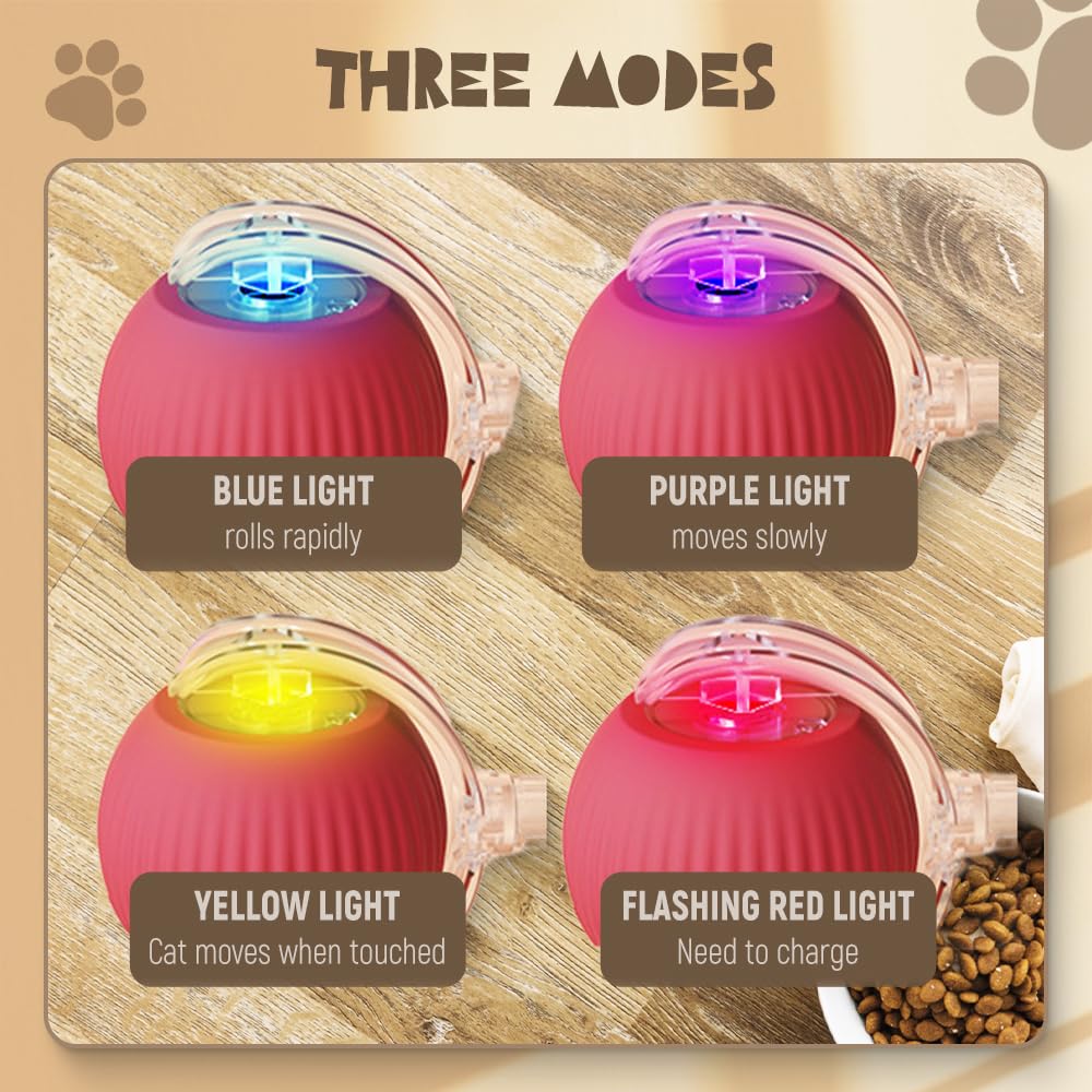 2024 Upgraded Interactive Rolling Ball Toy for Dogs & Cats - Automatic Self-Moving 360° Electric Pet Ball - Red - Perfect for Indoor Play, Exercise & Mental Stimulation