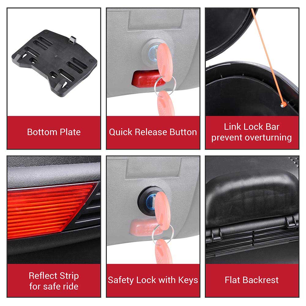 TheLAShop 48L Motorcycle Top Case - Waterproof Scooter Trunk Luggage Storage Box for Travel & Commuting | Fits Most Bikes & Scooters