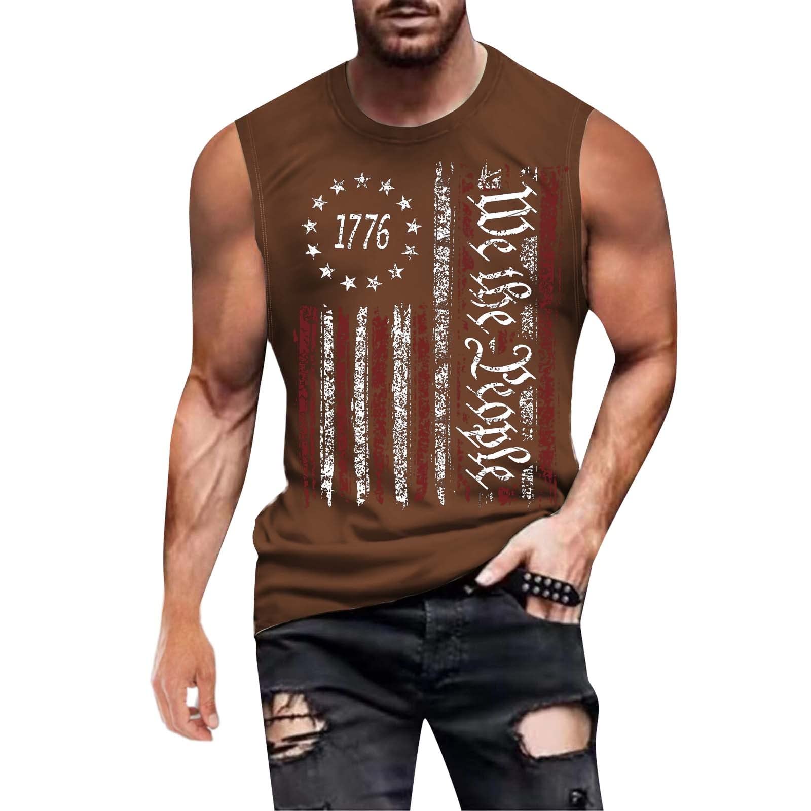 4th of July Men's Muscle Tank Tops - Sleeveless Workout Shirts with 1776 American Flag Design | Breathable Athletic Gym Tanks for Summer, Fitness & Patriotic Events