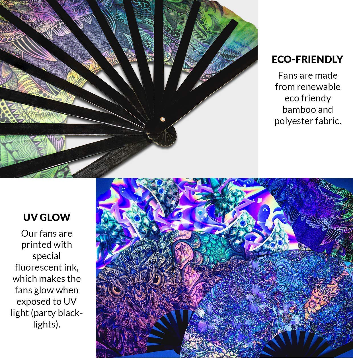 Foldable Coral Reef Hand Fan - UV Glow Bamboo Fan for Women, Beach Parties & Underwater Photography | Portable Rave Accessory & Tropical Home Decor
