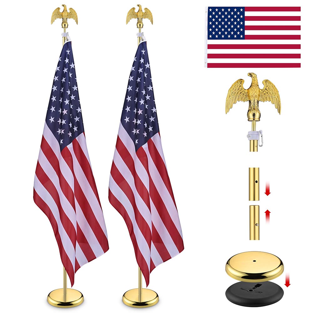 6 ft Indoor Flag Poles with Stand - Set of 2 (Ball or Eagle Topper Options) | American & State Flags Display for Home, Office, or Classroom Decor