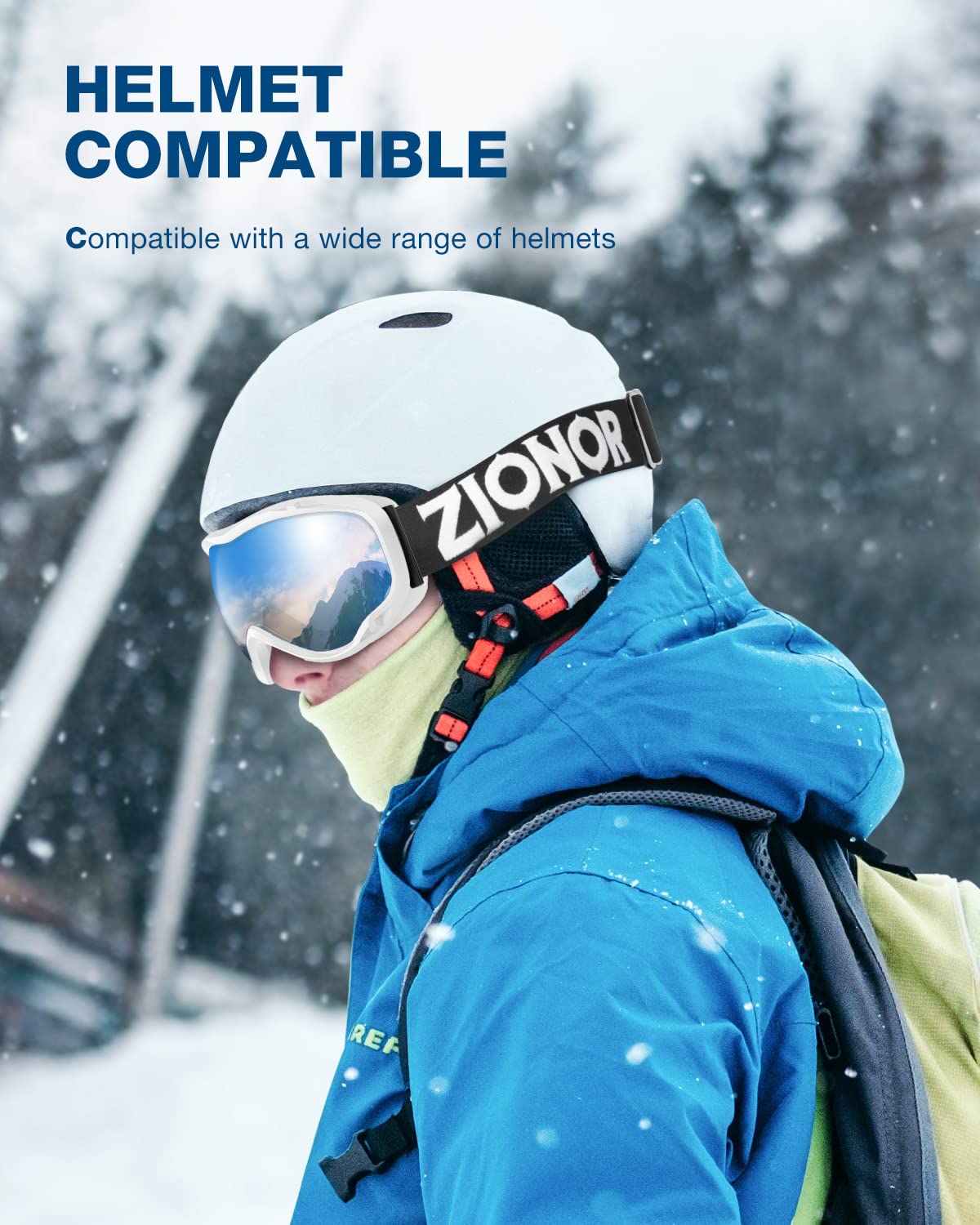 ZIONOR Lagopus Ski & Snowboard Goggles - UV Protection Anti-Fog Snow Goggles for Men, Women & Youth - VLT 8.6% White Frame with Silver Lens - Perfect for Skiing, Snowboarding & Winter Sports