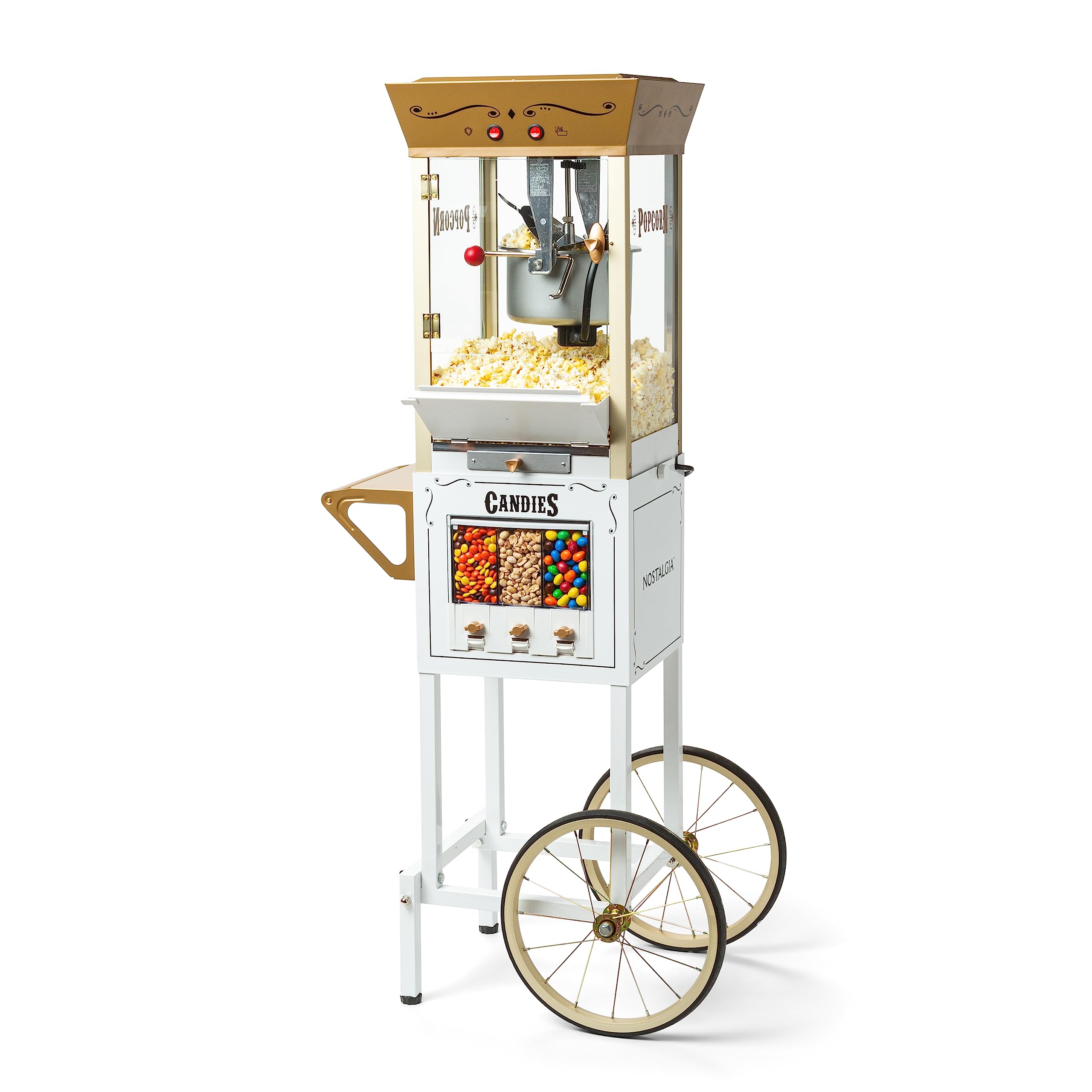 Vintage 8 Ounce Professional Popcorn Maker Cart with 3 Storage Dispensers - Perfect for Kernels, Candy, Nuts & Chocolate - Includes Measuring Spoon & Scoop - Ideal for Movie Nights, Parties & Concession Stands