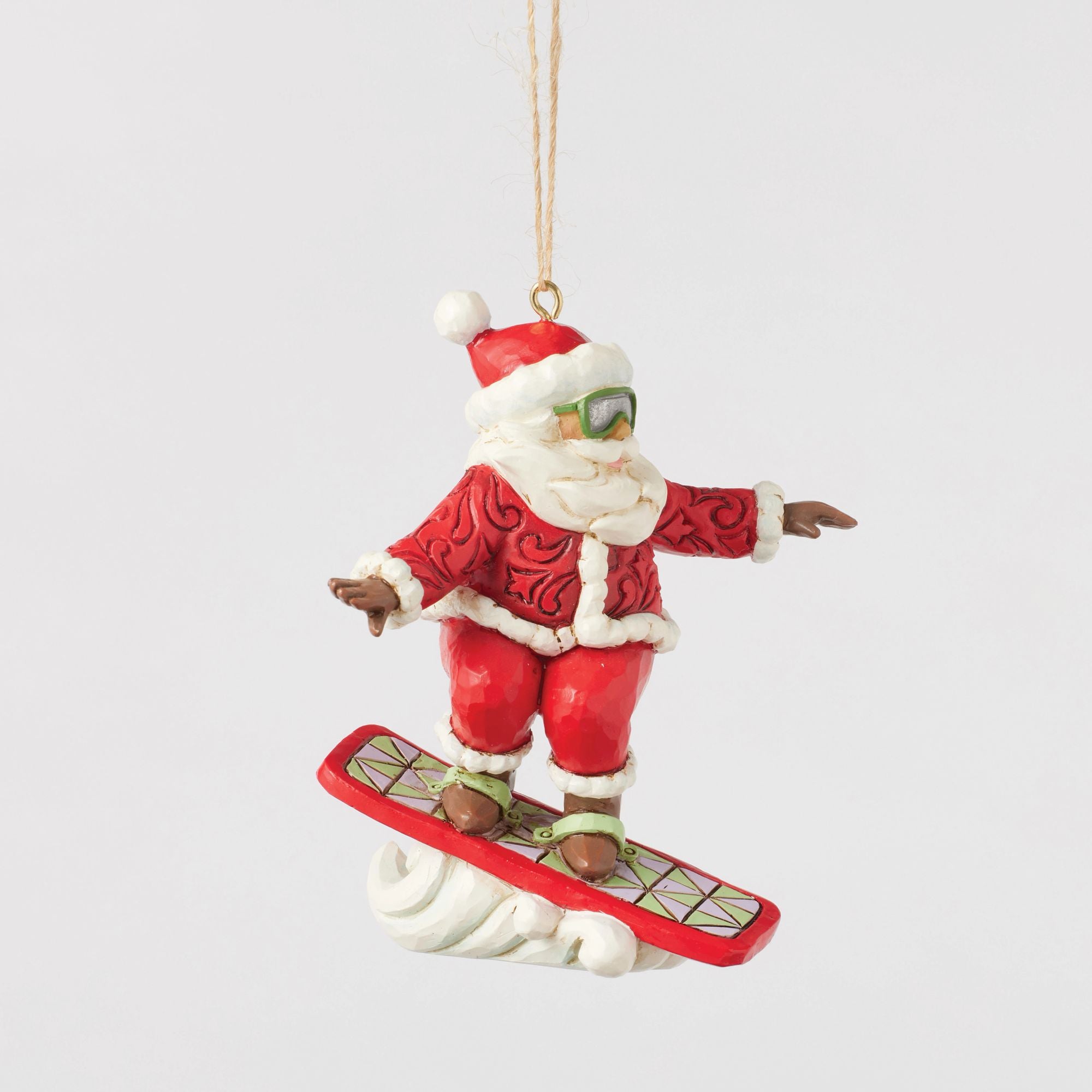 Festive Snowboarding Santa Christmas Ornament - Perfect for Holiday Tree Decorations & Winter Sports Enthusiasts