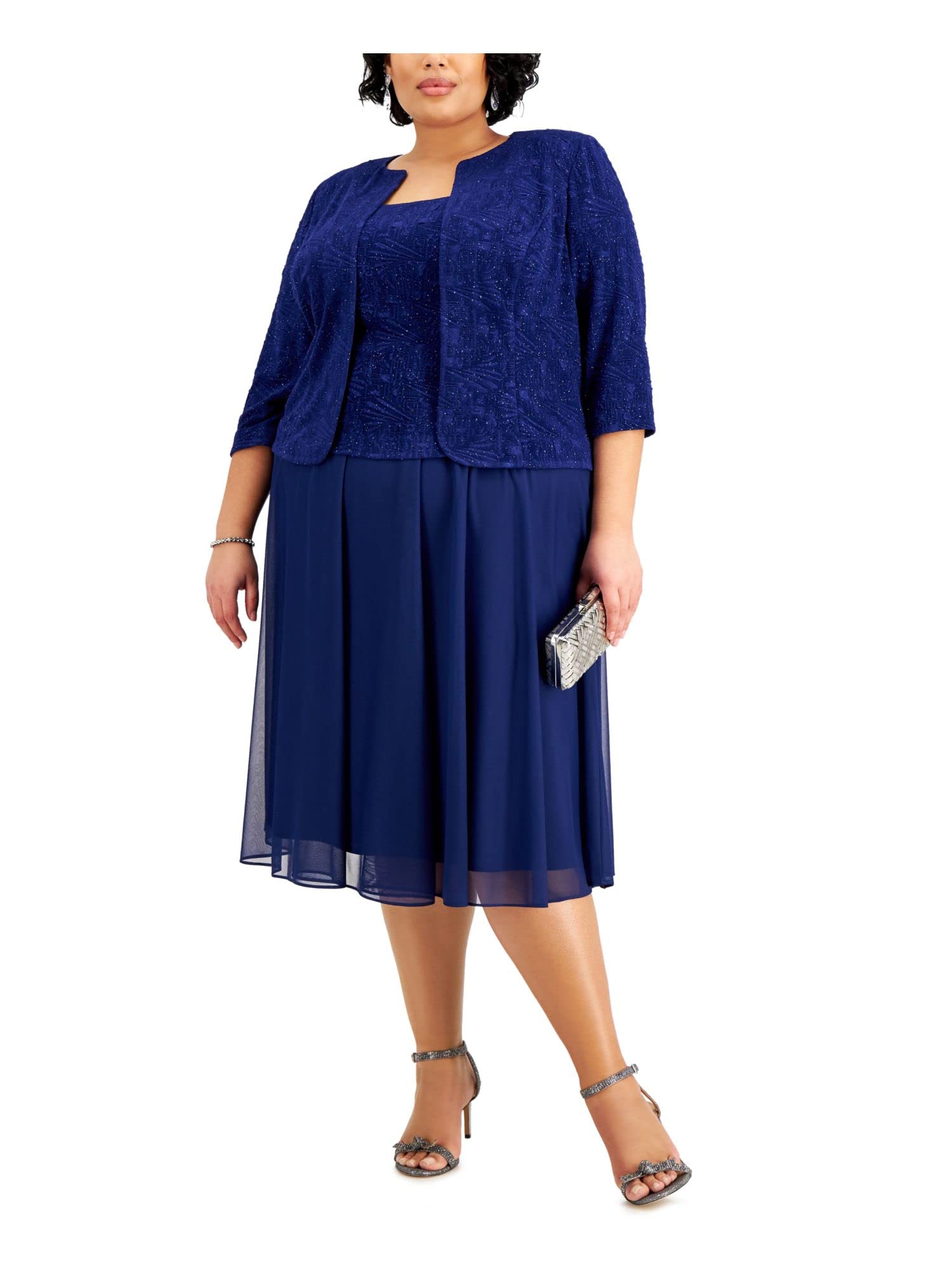 Alex Evenings Women's Plus Size Tea-Length Mother of The Bride Jacket Dress for Wedding Guest, Formal Events, Church Occasions & Special Celebrations