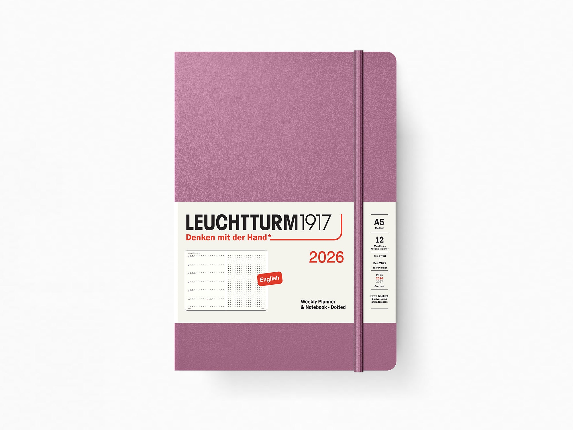 2026 Leuchtturm 1917 Weekly Planner & Notebook - A5 Hardcover Dotted Journal with 251 Numbered Pages, Premium Dusty Rose Cover | Perfect for Bullet Journaling, Work Planning & Creative Note Taking