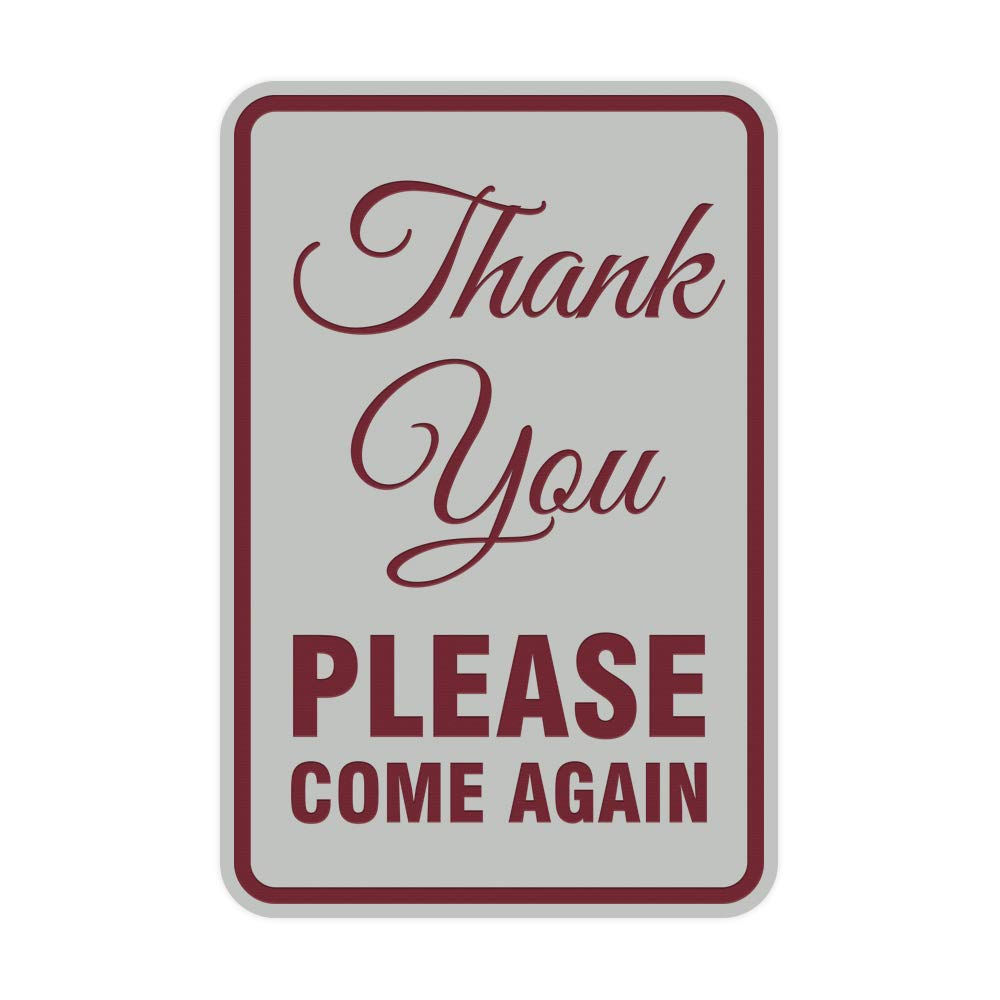 ByLITA Round Thank You Sign - Durable Portrait Signage with Adhesive Tape for Indoor/Outdoor Use, Weather Resistant, Mounts on Any Surface (Light Grey/Burgundy, Large) - Perfect for Retail Stores, Restaurants, and Office Reception Areas