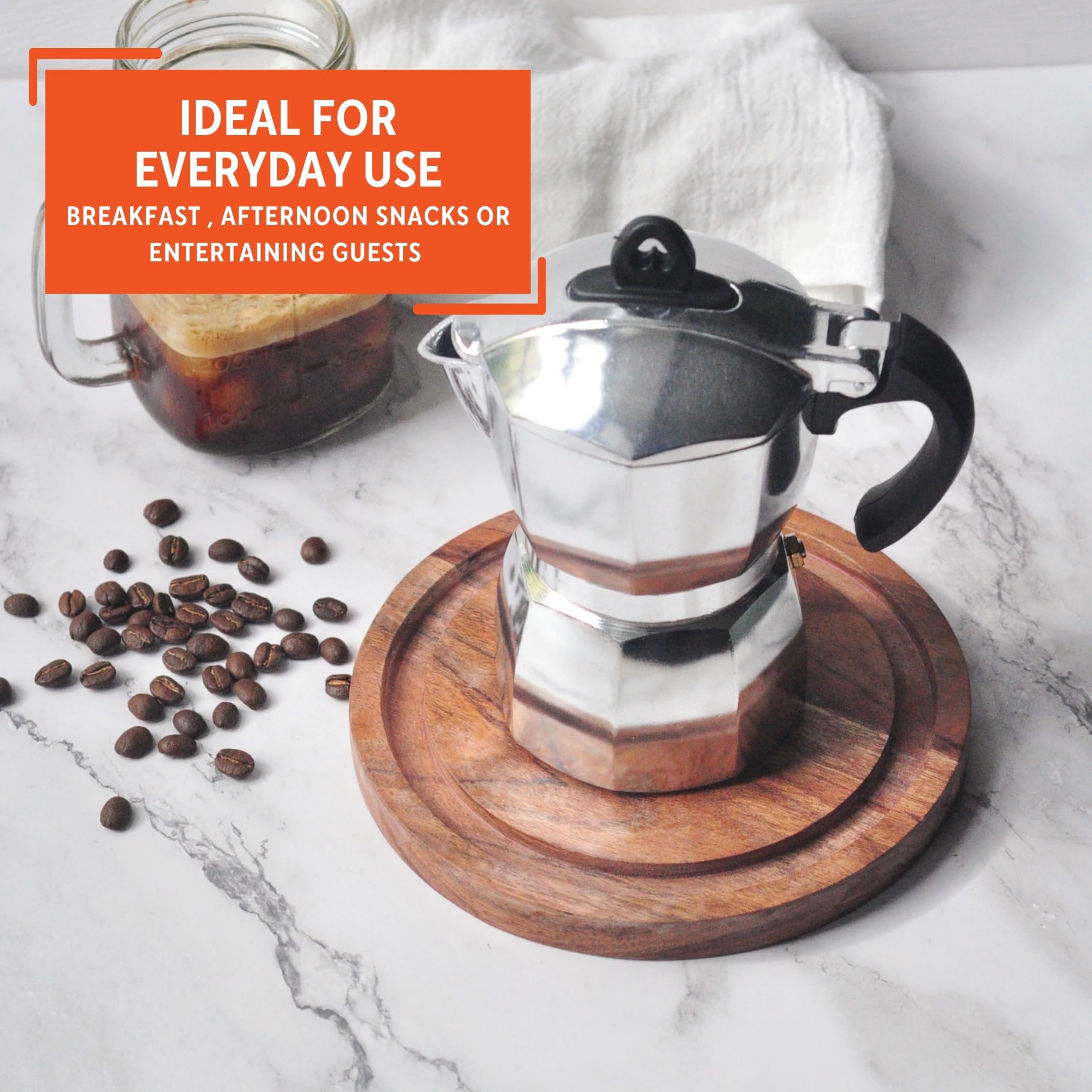 Imusa 3 Cup Stovetop Espresso Maker with Heart Shaped Knob - Silver Italian Coffee Maker for Home & Office - Perfect for Espresso, Cappuccino & Latte