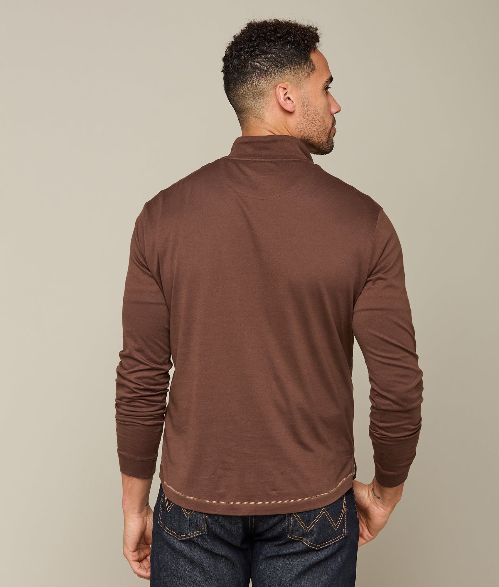 Lucchese Men's Pima Cotton Quarter Zip Pullover Sweater - Soft & Breathable Brown Knit Top for Casual & Business Wear | Perfect for Office, Travel & Outdoor Activities