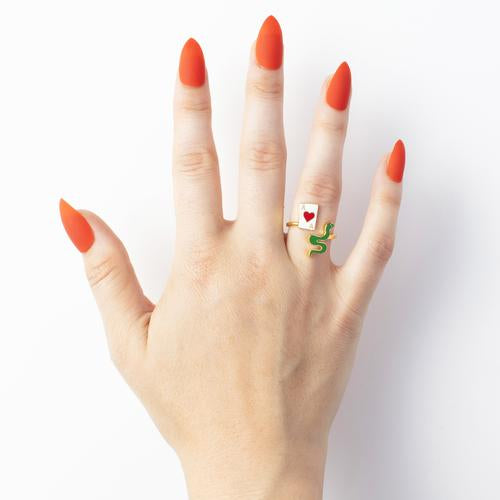 Ace of Hearts & Snake Ring - Unique Gothic Jewelry for Women, Stainless Steel Fashion Ring, Perfect for Halloween, Cosplay, and Everyday Wear
