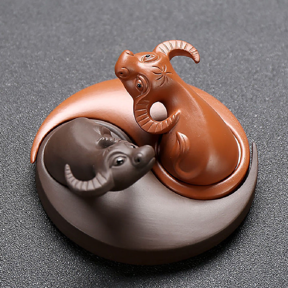 Buffalo Eight Diagrams Tea Pet - Handmade Ceramic Tea Companion for Gongfu Tea Ceremony | Perfect Gift for Tea Lovers | Enhance Your Tea Brewing Experience