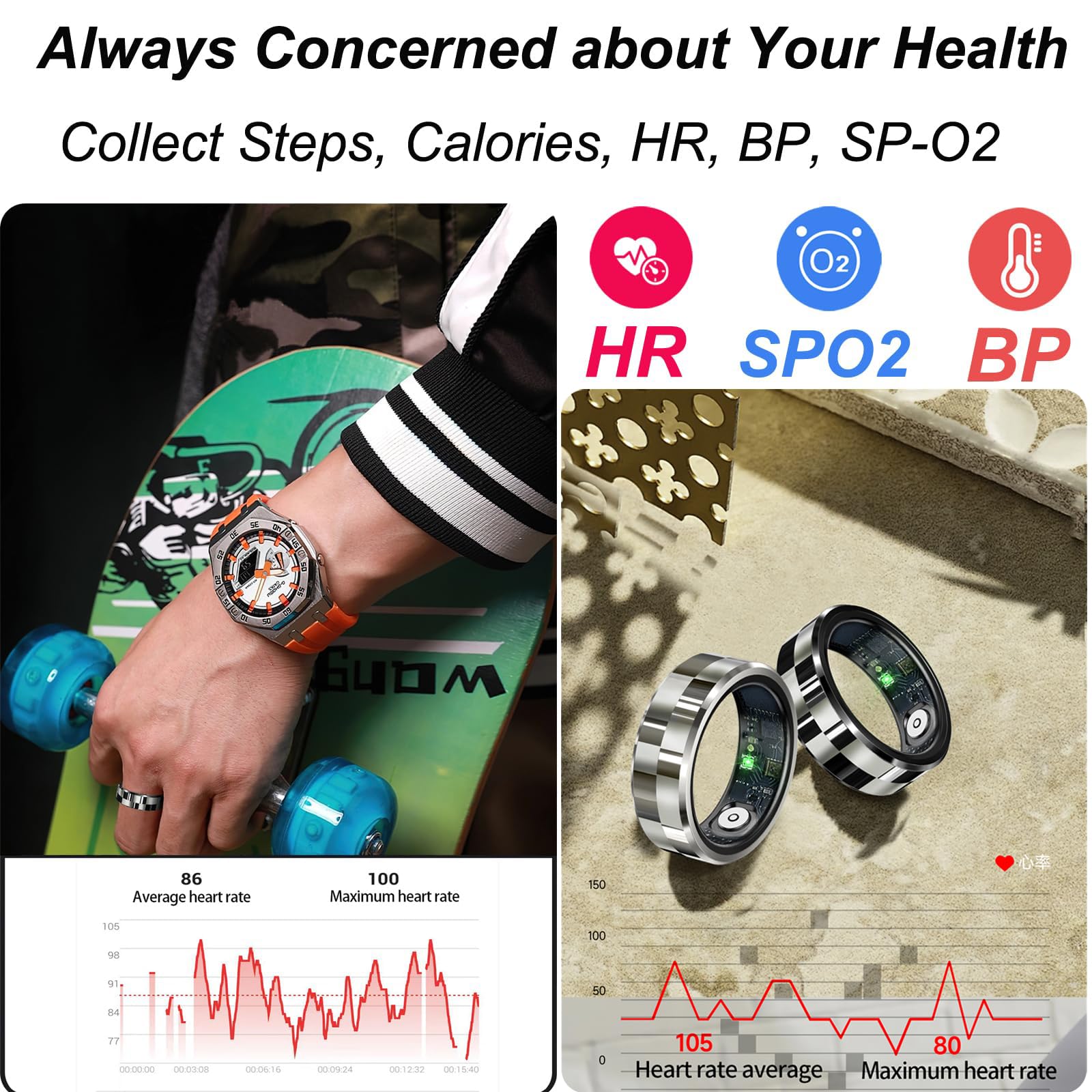 Smart Ring Fitness Tracker with Heart Rate & Sleep Monitor - TikTok Controller & Step Counter for Women & Men - Perfect for Workouts & Health Tracking