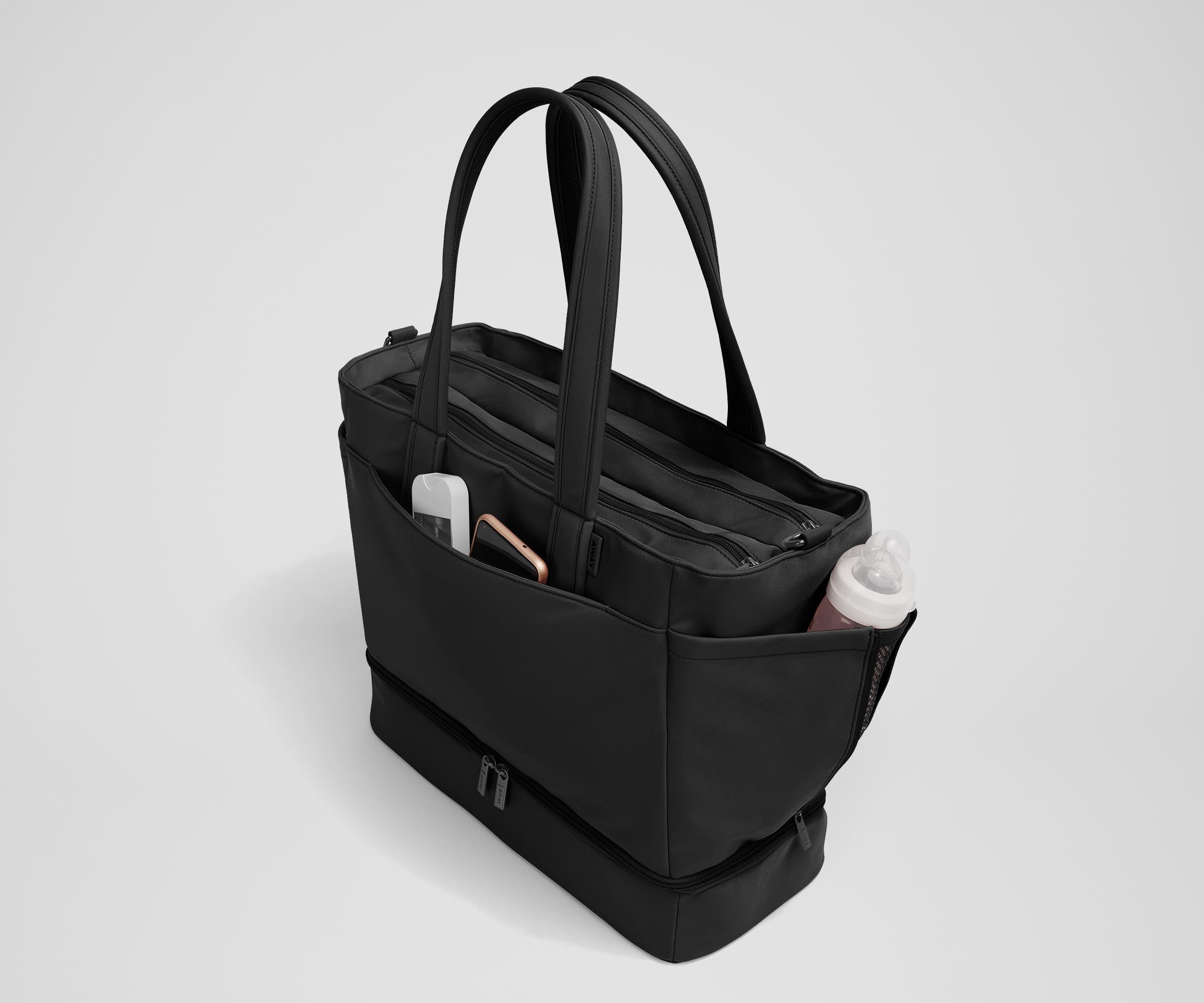 Jet Black Double Diaper Tote Bag - Large Waterproof Baby Essentials Organizer for Moms - Perfect for Daycare, Travel & On-the-Go Parenting