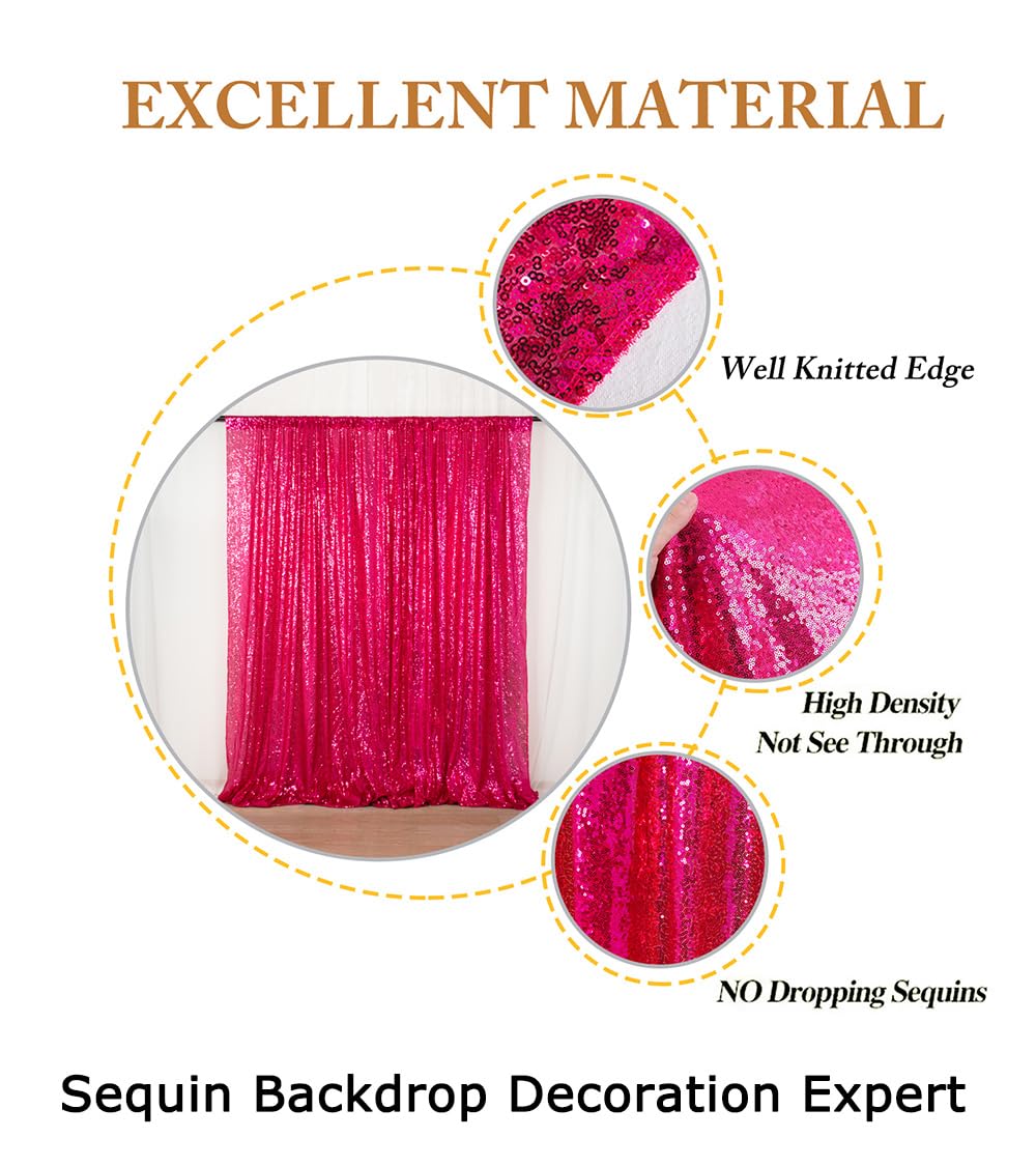 ShinyBeauty 6FTX6FT Fuchsia Sequin Backdrop Curtain - Sparkling Sequence Fabric Photography Background for Wedding, Party, Baby Shower & Studio Photo Booth - Perfect for Reception Decorations & Event Supplies