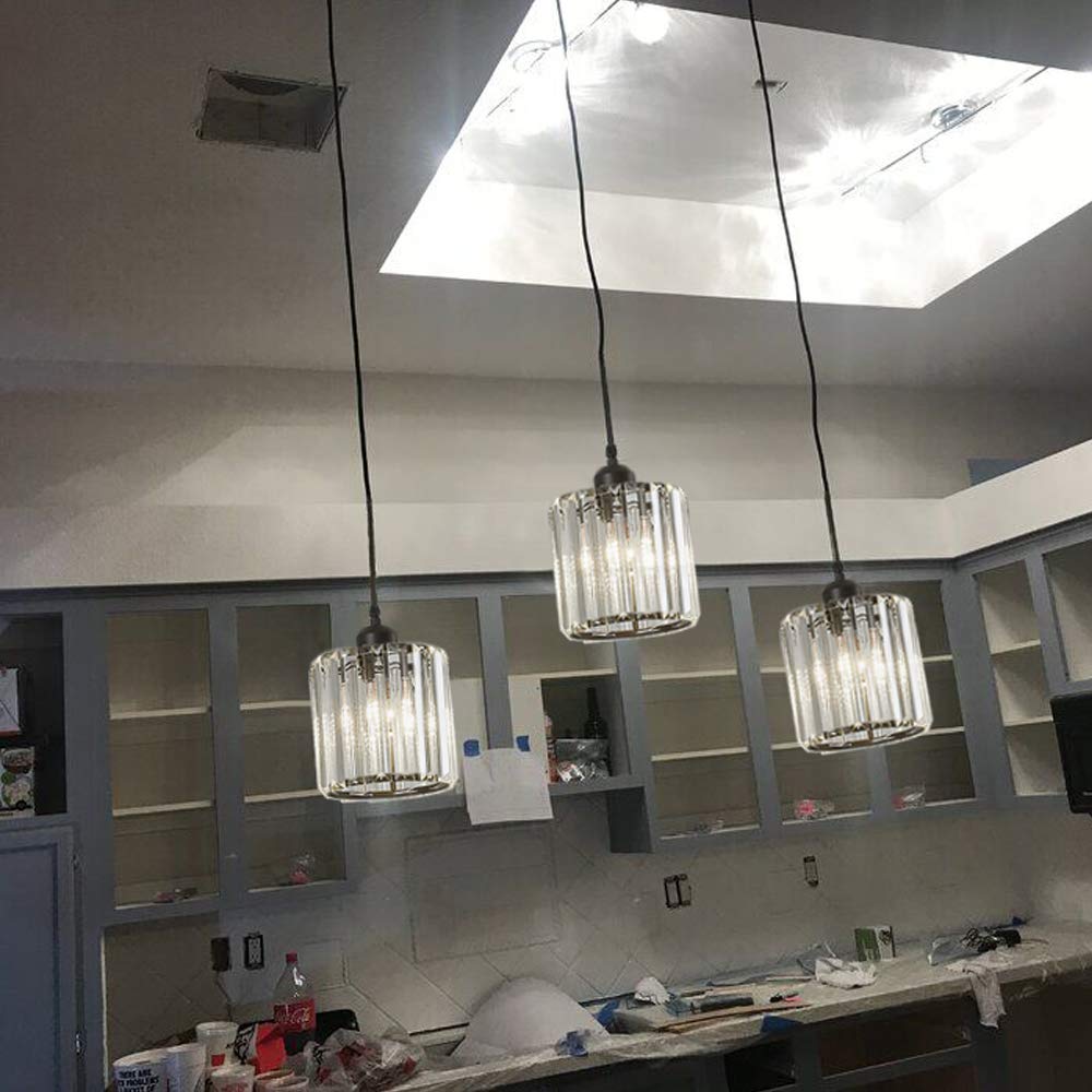 Kiven 3-Lights Track Lighting System - Modern Crystal Pendant Light Fixture for Kitchen Island, Counter, Bar, Dining Room & Bedroom - Matte Black Finish Cylinder Chandelier - Perfect for Ambient and Task Lighting in Home & Commercial Spaces