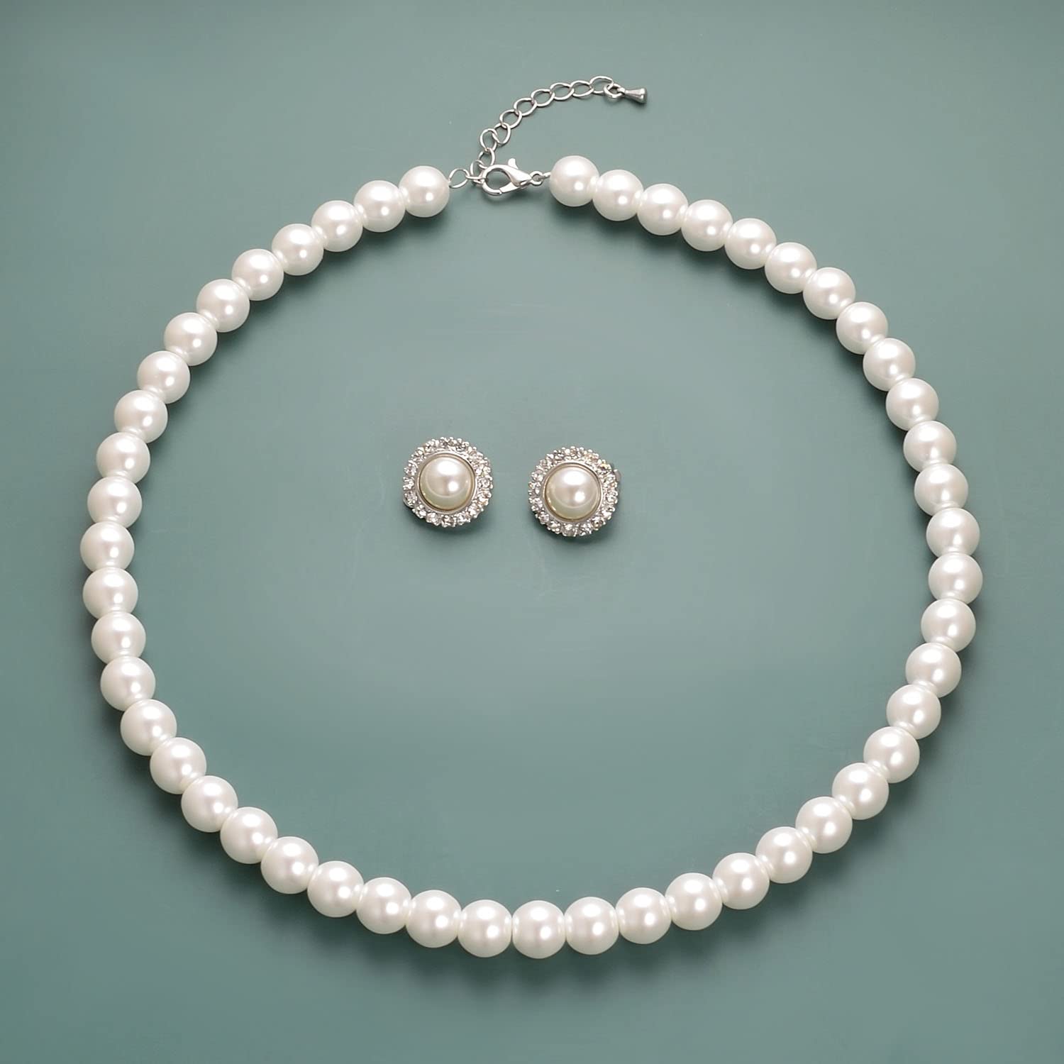 8mm 10mm Faux Pearl Jewelry Set - Necklace & Earrings for Women in White & Black, Perfect for Weddings & Gifts