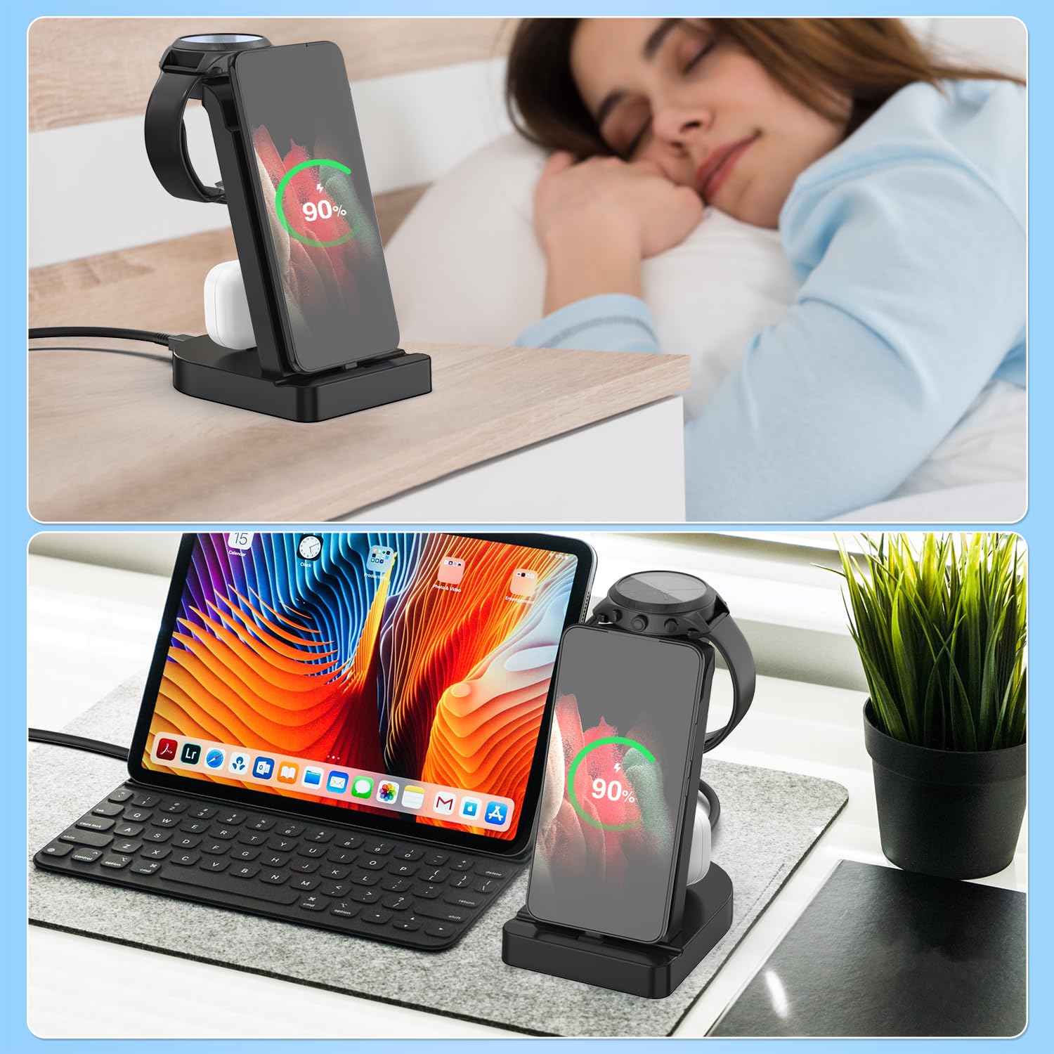 3-in-1 Fast Charging Station for Samsung Devices - 25W Charger Block Compatible with Galaxy S23/S22/S21/Note20/Z Fold4, Wireless Charger for Galaxy Watch 5Pro/4/3 & Galaxy Buds | Perfect for Home, Office & Travel Charging Needs