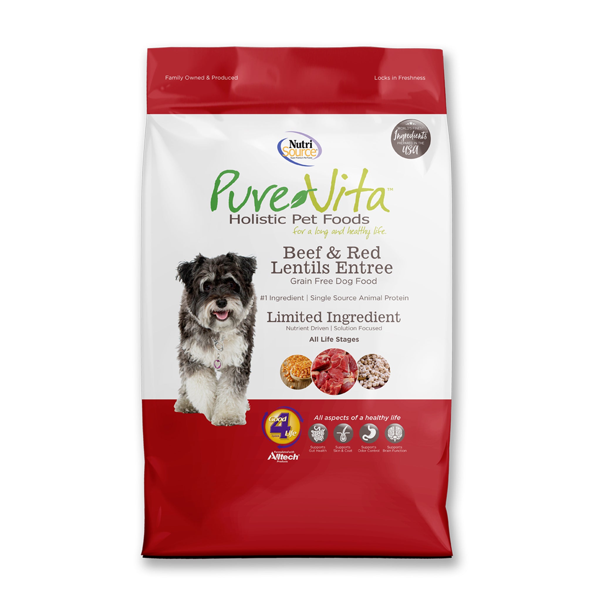 Pure Vita Grain-Free Beef & Red Lentils Dog Food - High Protein, All-Natural Ingredients for Healthy Pets - Perfect for Adult Dogs with Sensitive Stomachs