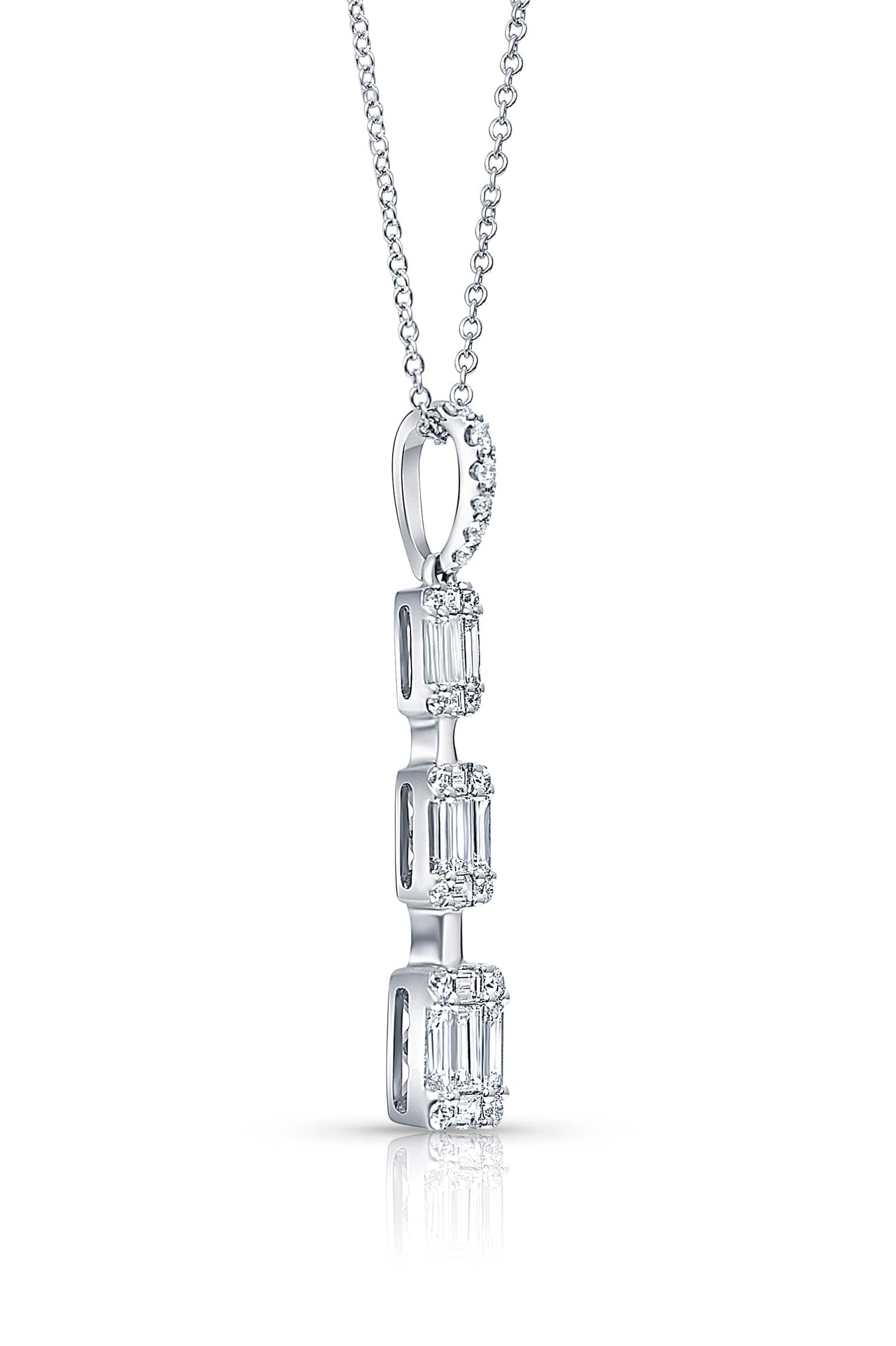 18K White Gold Baguette Diamond Cluster Pendant Necklace - Elegant Jewelry Gift for Women, Perfect for Weddings, Anniversaries & Special Occasions