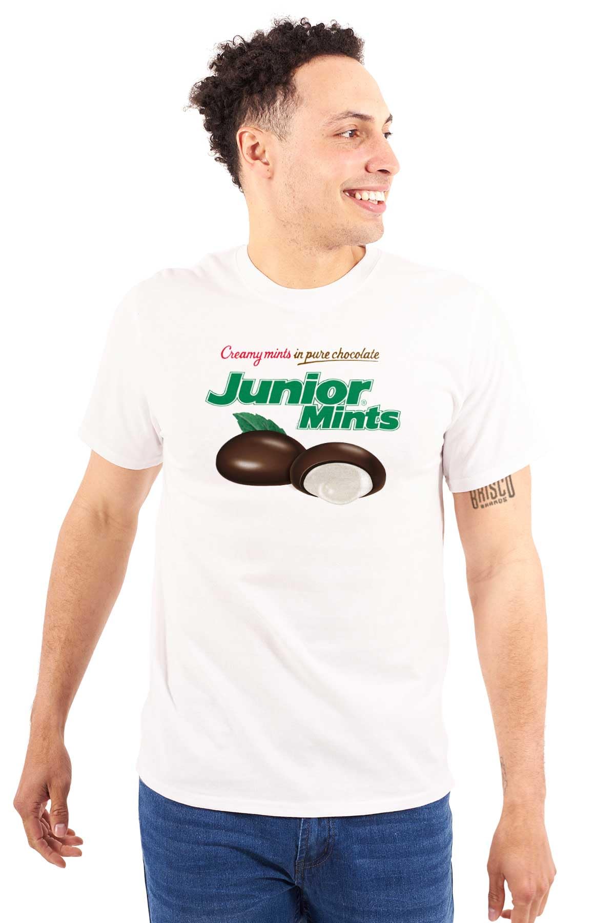 Brisco Brands Junior Mints Logo Chocolate Candy Graphic T-Shirt for Men & Women | Unisex Cotton Tee for Casual Wear, Candy Lover Gift, Movie Night Outfit